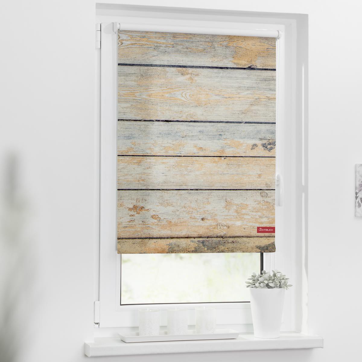 Lichtblick Rollo Klemmfix, ohne Bohren, blickdicht, Bretter Shabby - Braun, 80 x 150 cm (B x L)