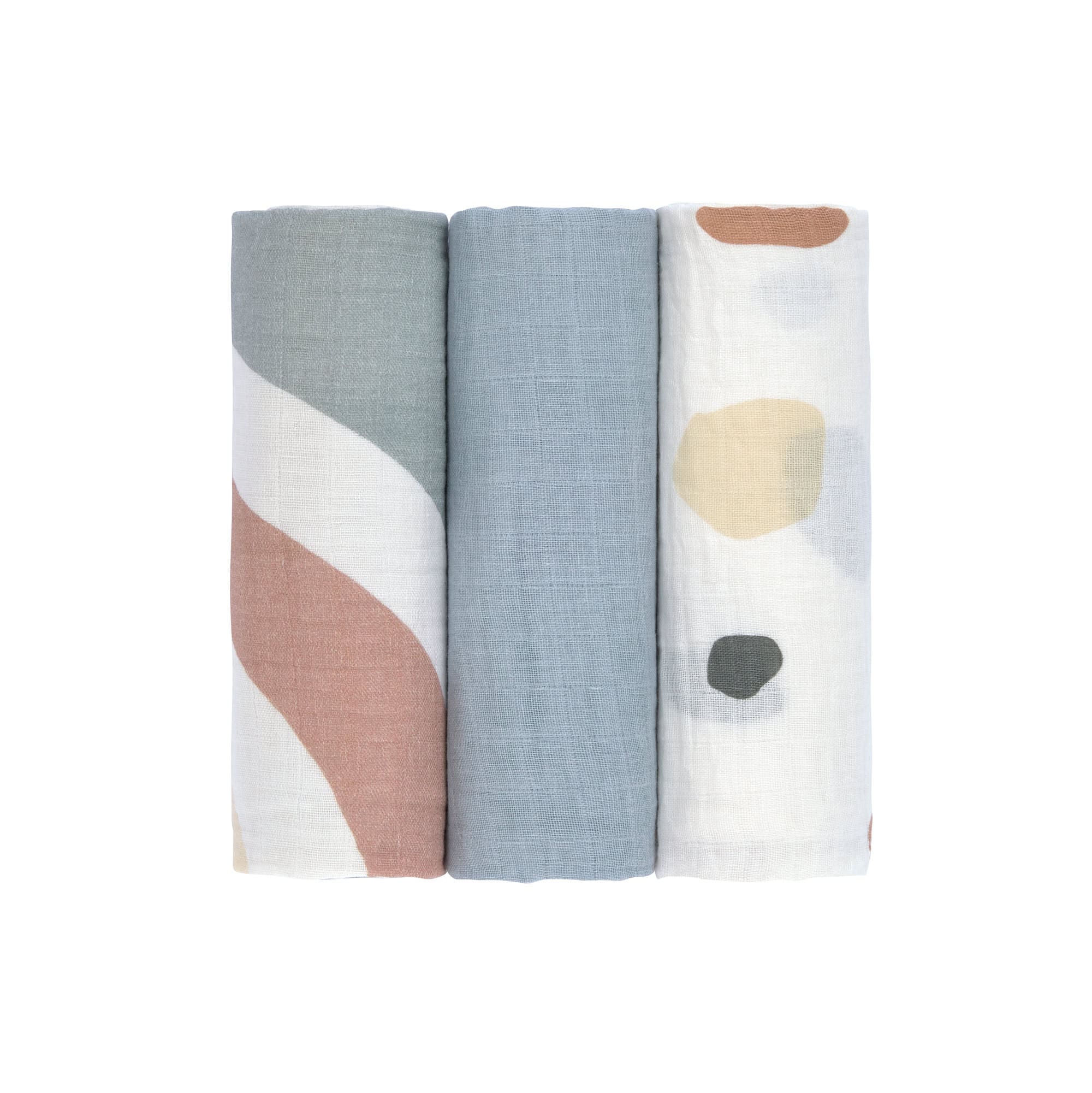Mulltücher 3er Set 85 x 85 cm - Regenbogen, Hellblau