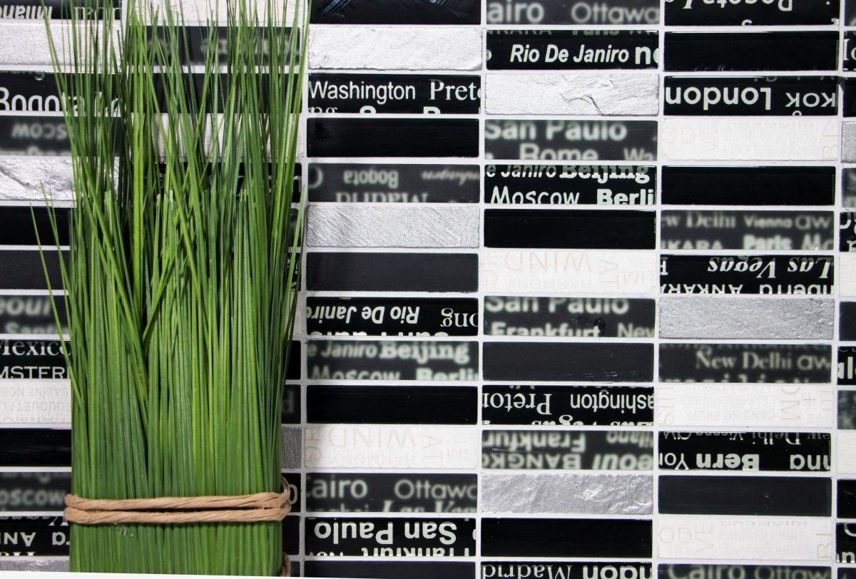 Mosani Mosaikfliesen Glasmosaik Naturstein Mosaik schwarz matt / 10 Matten