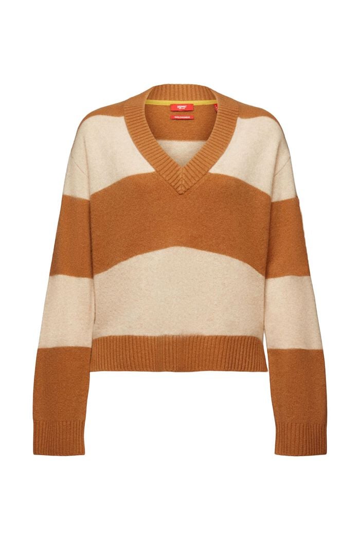 Kaschmirpullover mit Rugbystreifen und V-Ausschnitt
