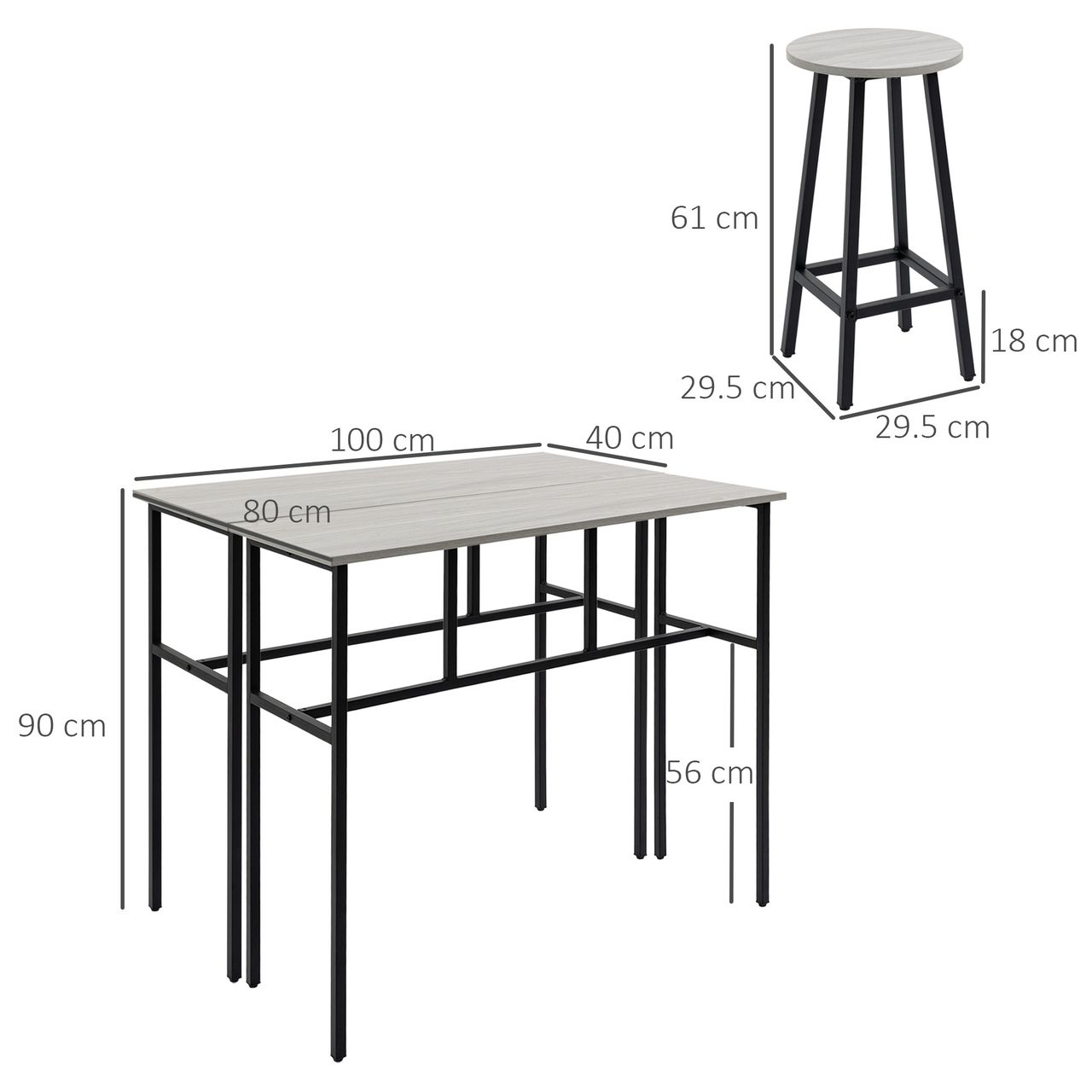 HOMCOM 6-teilig Essgruppe 2 Bartisch mit 4 Stühlen im Industrial Design Grau