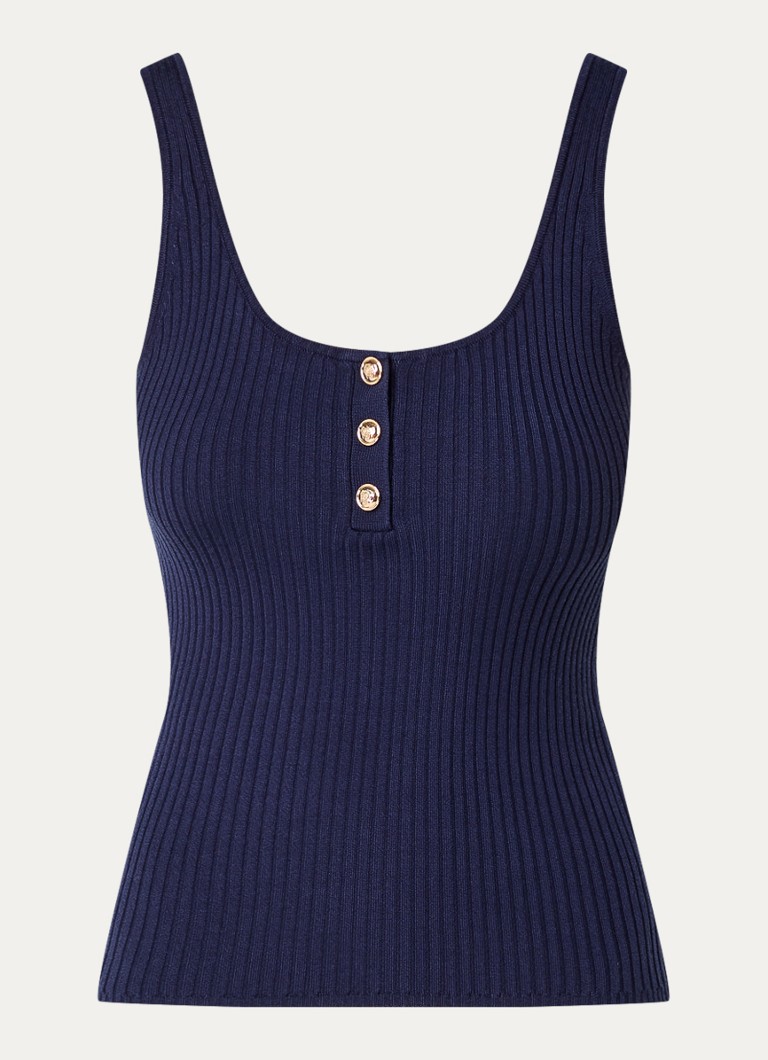 Sandro Ribbed silk blend top with buttonholes