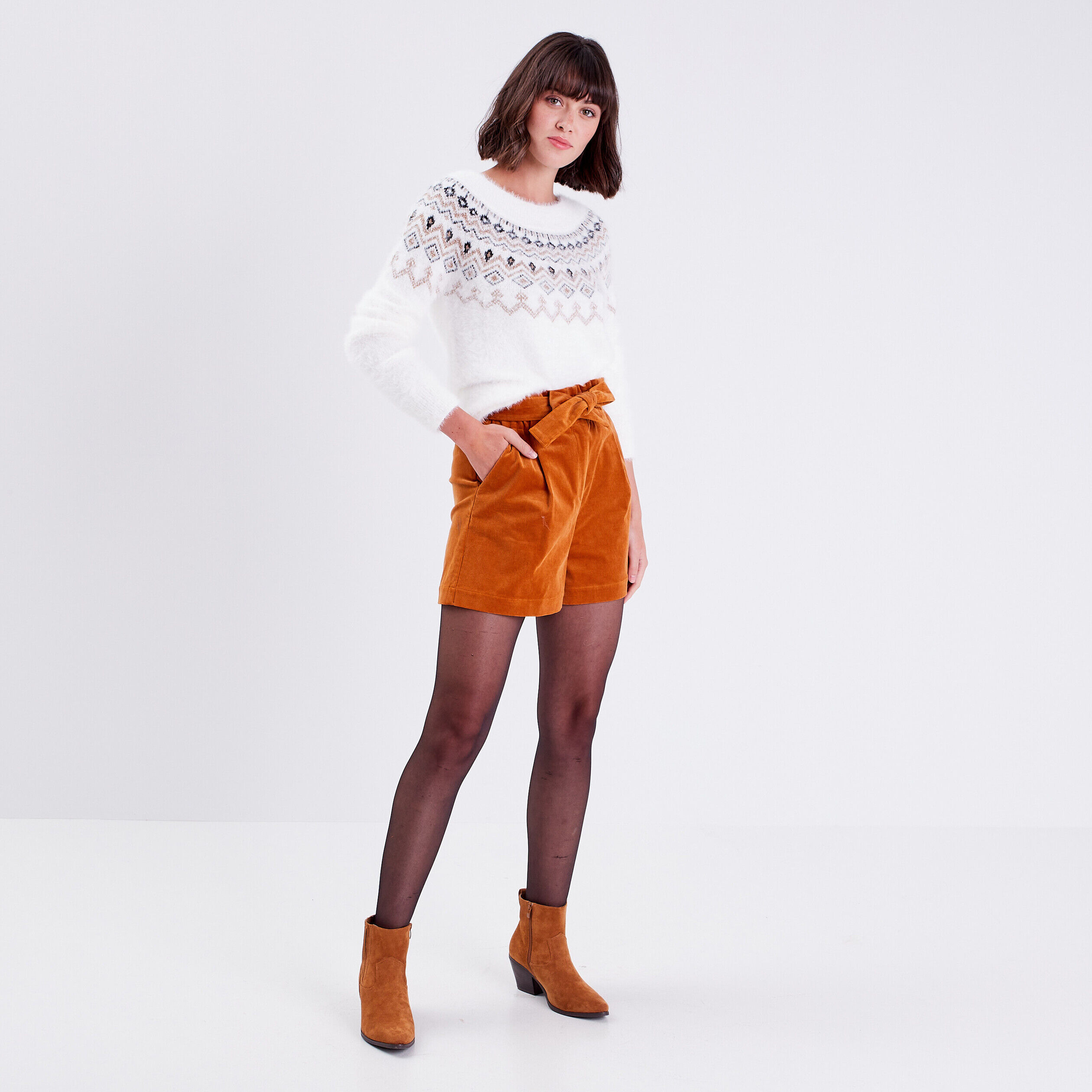 Pull avec col rond ecru femme | Cache Cache