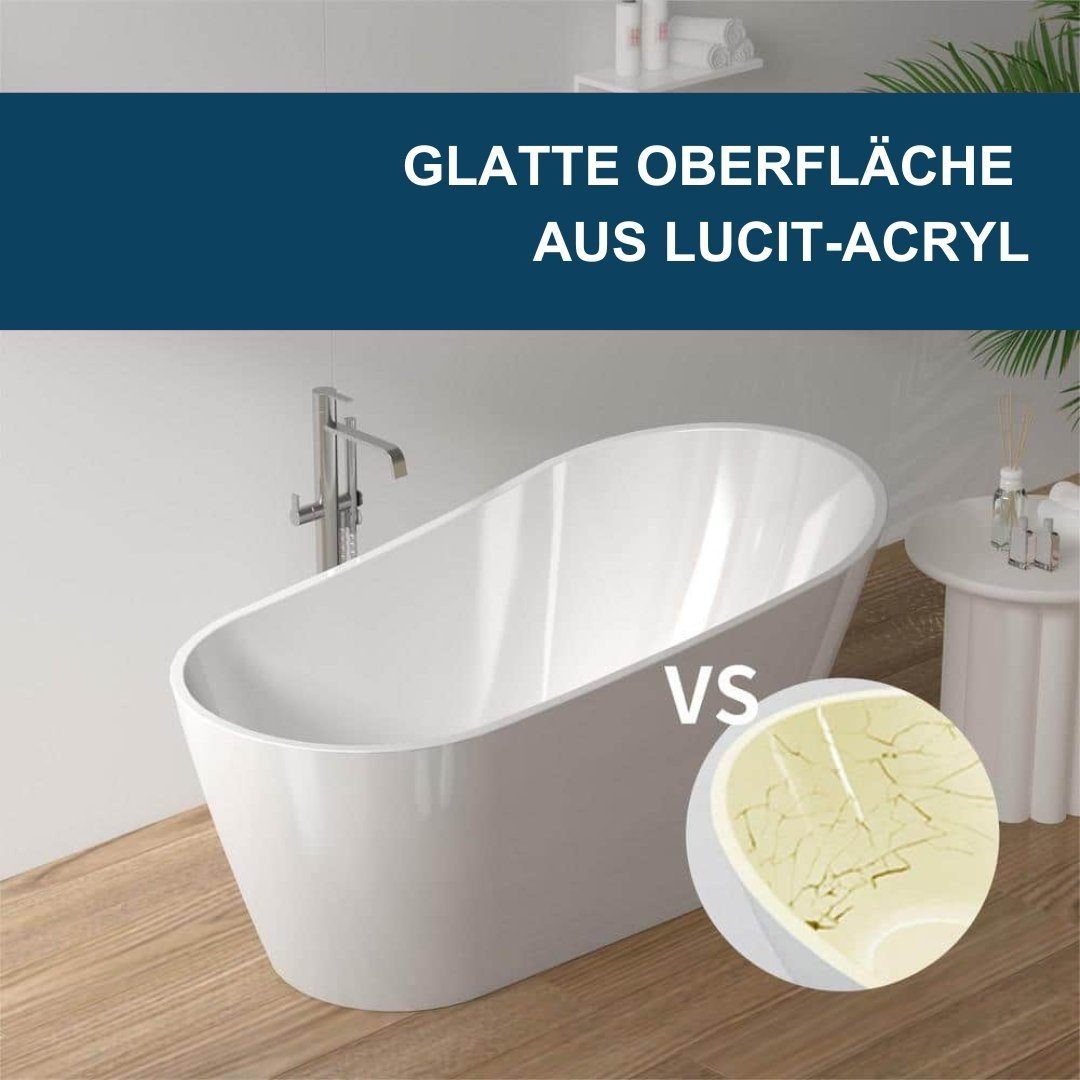 Goom Badewanne VITO, Acryl Weiß Glänzend mit Ablaufgarnitur, 160cm/170cm