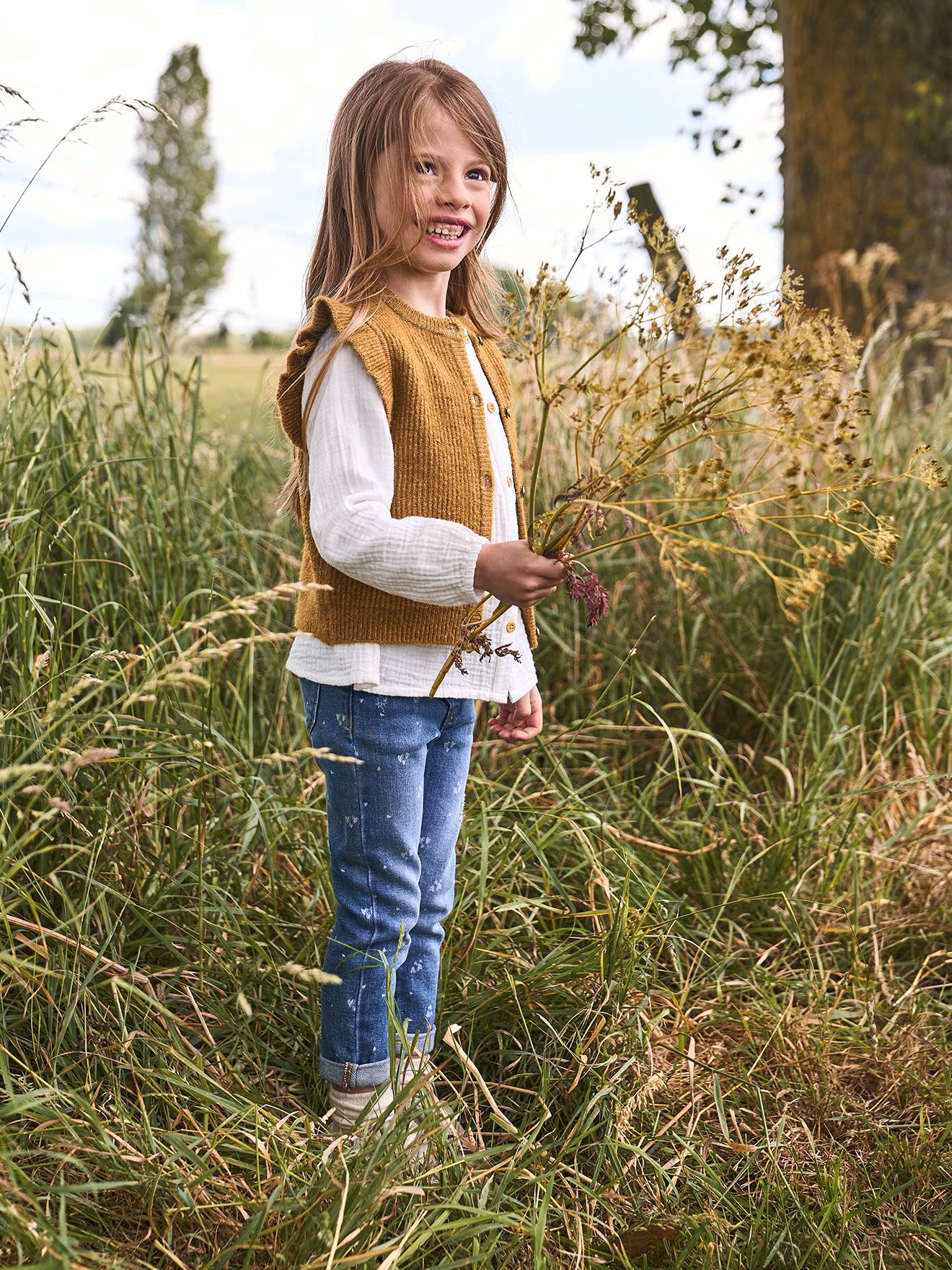Blouse volantée en gaze de coton fille blanc
