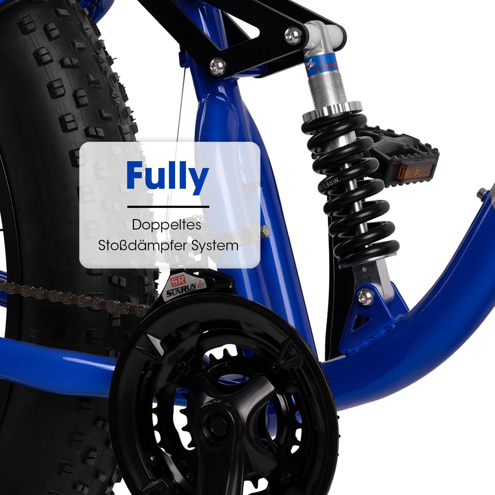 Velors Fatbike 26 Zoll Fat Tire 4.0 MTB für Herren Damen und Jungen, 21 Gang, Kettenschaltung, mechanische Scheibenbremse, Fat Bike Mountainbike