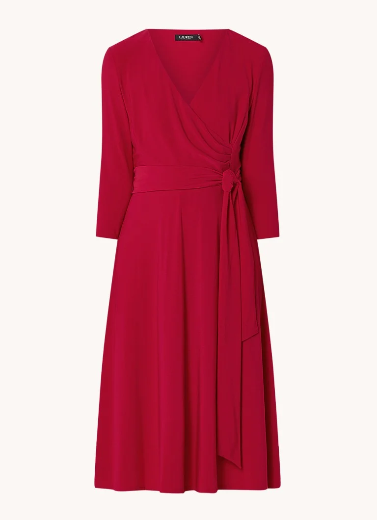 Ralph Lauren  Midi jurk met strikceintuur en V-hals