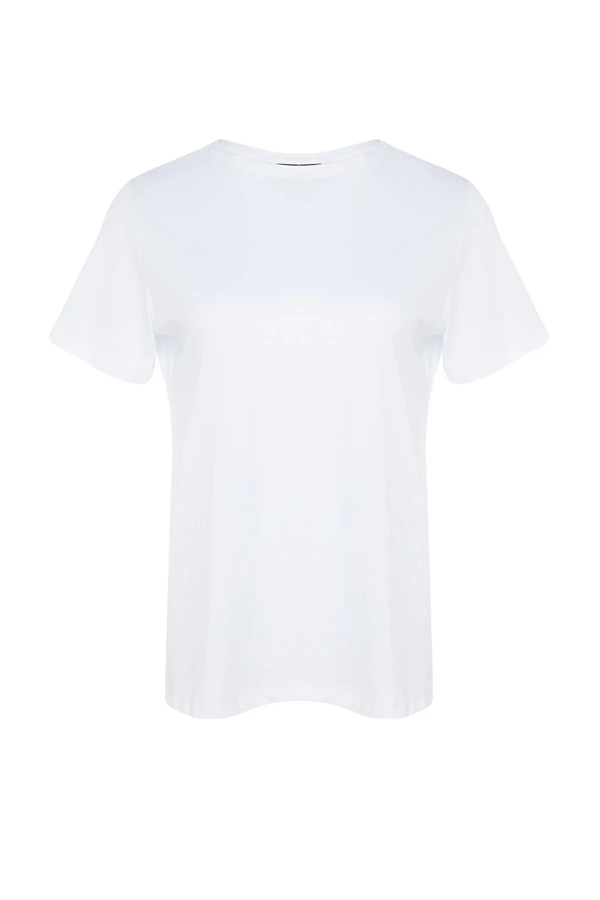 Trendyol Curve  Weißes Boyfriend-Strick-T-Shirt mit Rundhalsausschnitt und Schlitz TBBSS22BF0031