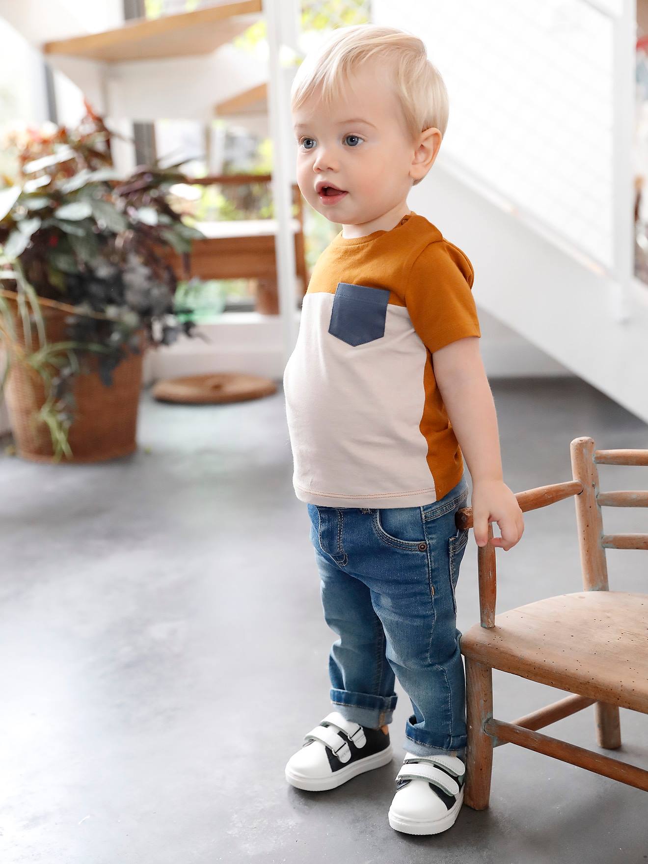 T-shirt colorblock bébé manches courtes caramel