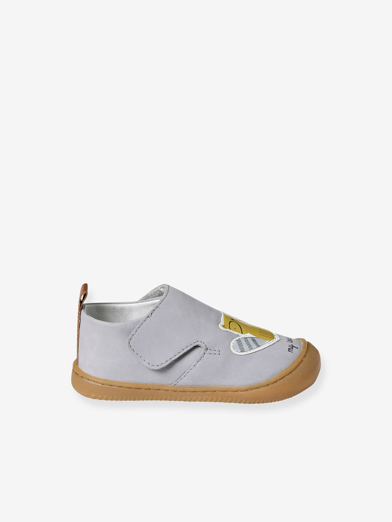 Chaussons scratchés bébé en cuir souple bleu ciel