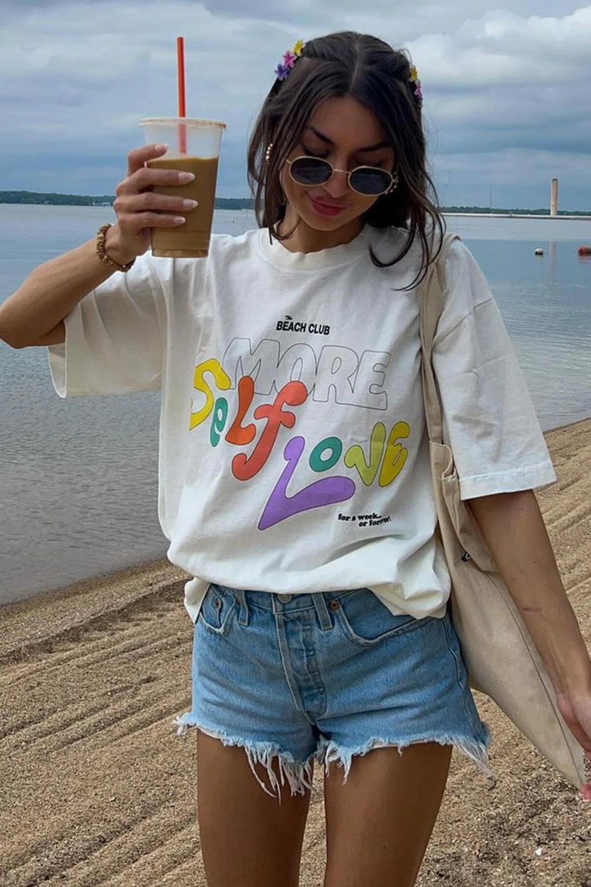 Madmext  Weißes bedrucktes Oversize-T-Shirt Mg1522