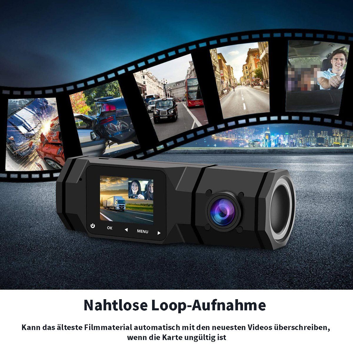 Yoyaxi 1,5-Zoll Infrarot-Nachtsicht-Autokamera Dashcam (HD 1080P, Front- und Innenkamera)