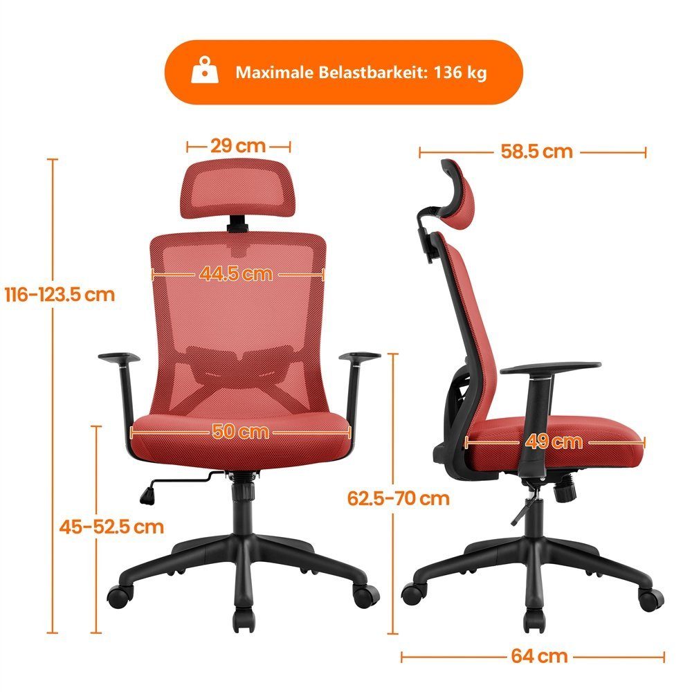 Yaheetech Drehstuhl, Bürostuhl mit Rollen Ergonomischer Schreibtischstuhl