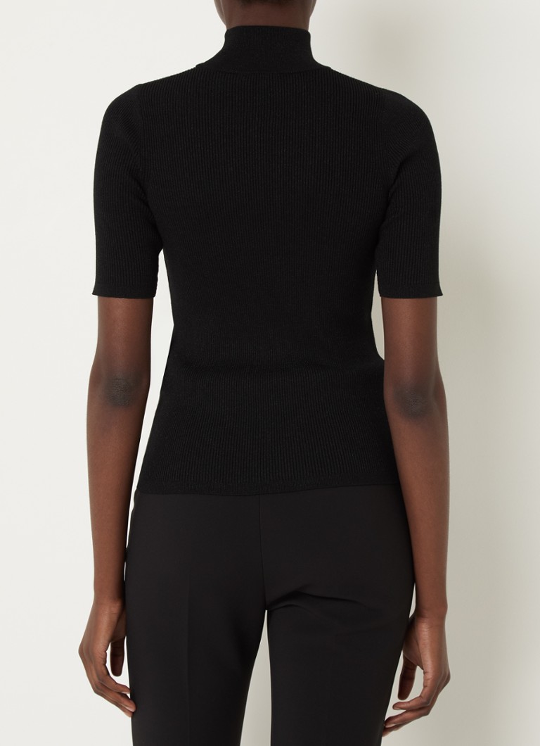 MaxMara Alce ribbed knit top with lurex and stand-up collar