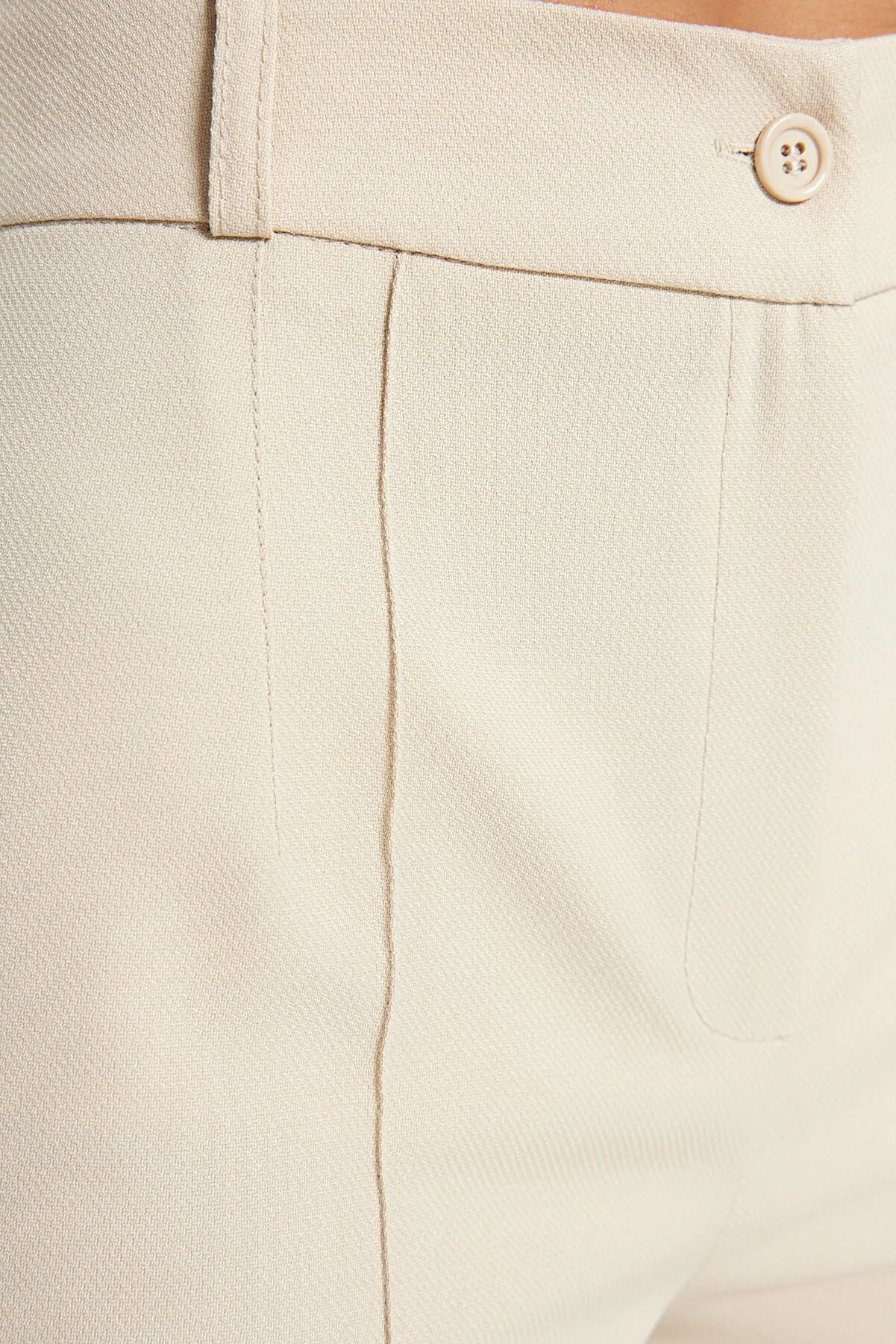 Trendyol Collection  Nerzfarbene, gerade geschnittene, gerippte, gewebte Hose mit hoher Taille TWOSS21PL0093