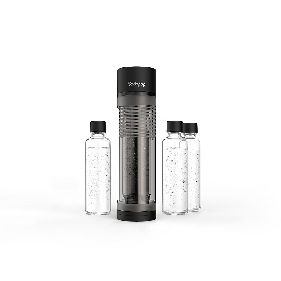 Sodapop Wassersprudler Logan matt schwarz, 2x 850ml   1x 600ml Glasflaschen
