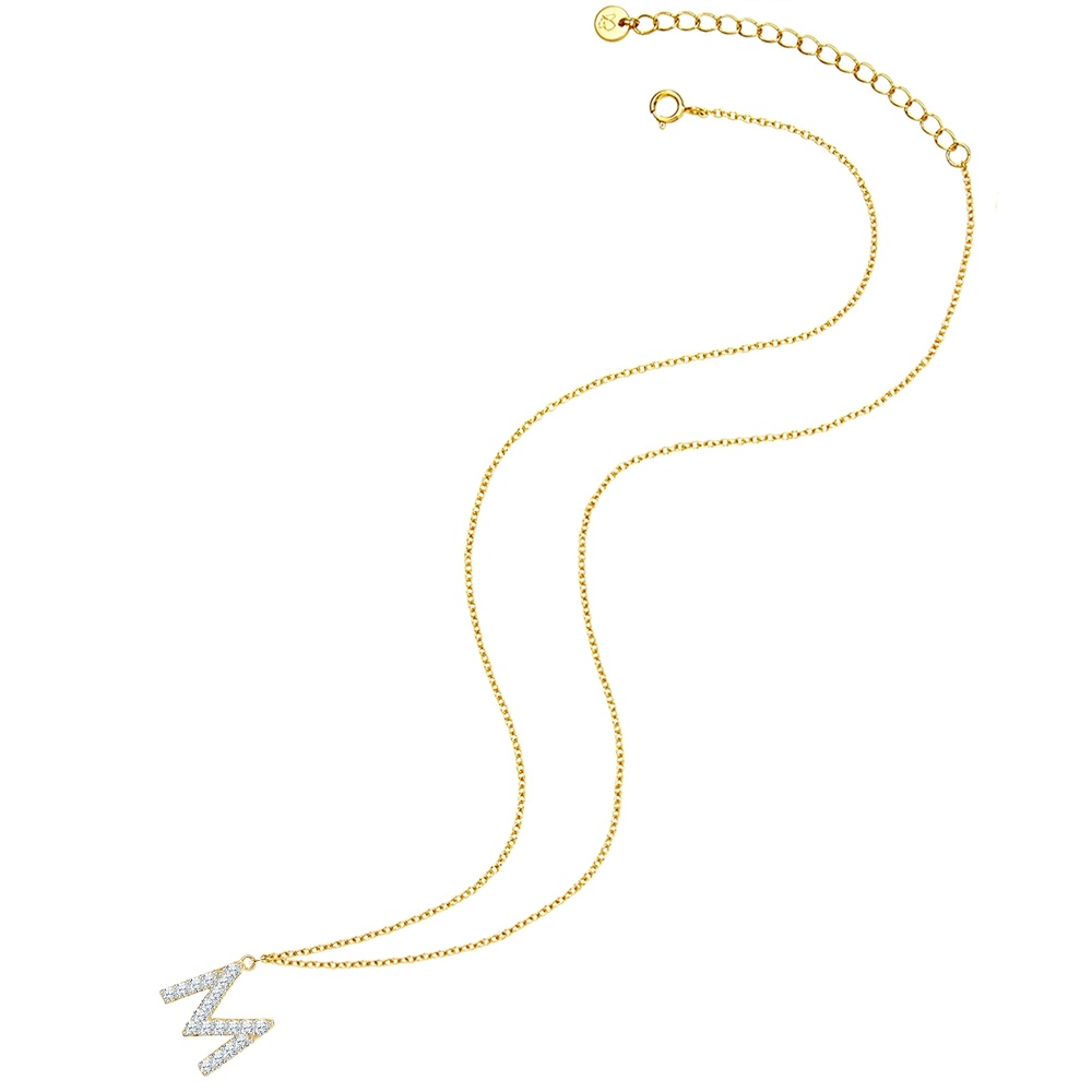 Glanzstücke München Collier en argent Lettre M Argent sterling Oxyde de zirconium (CZ) en Or jaune collier