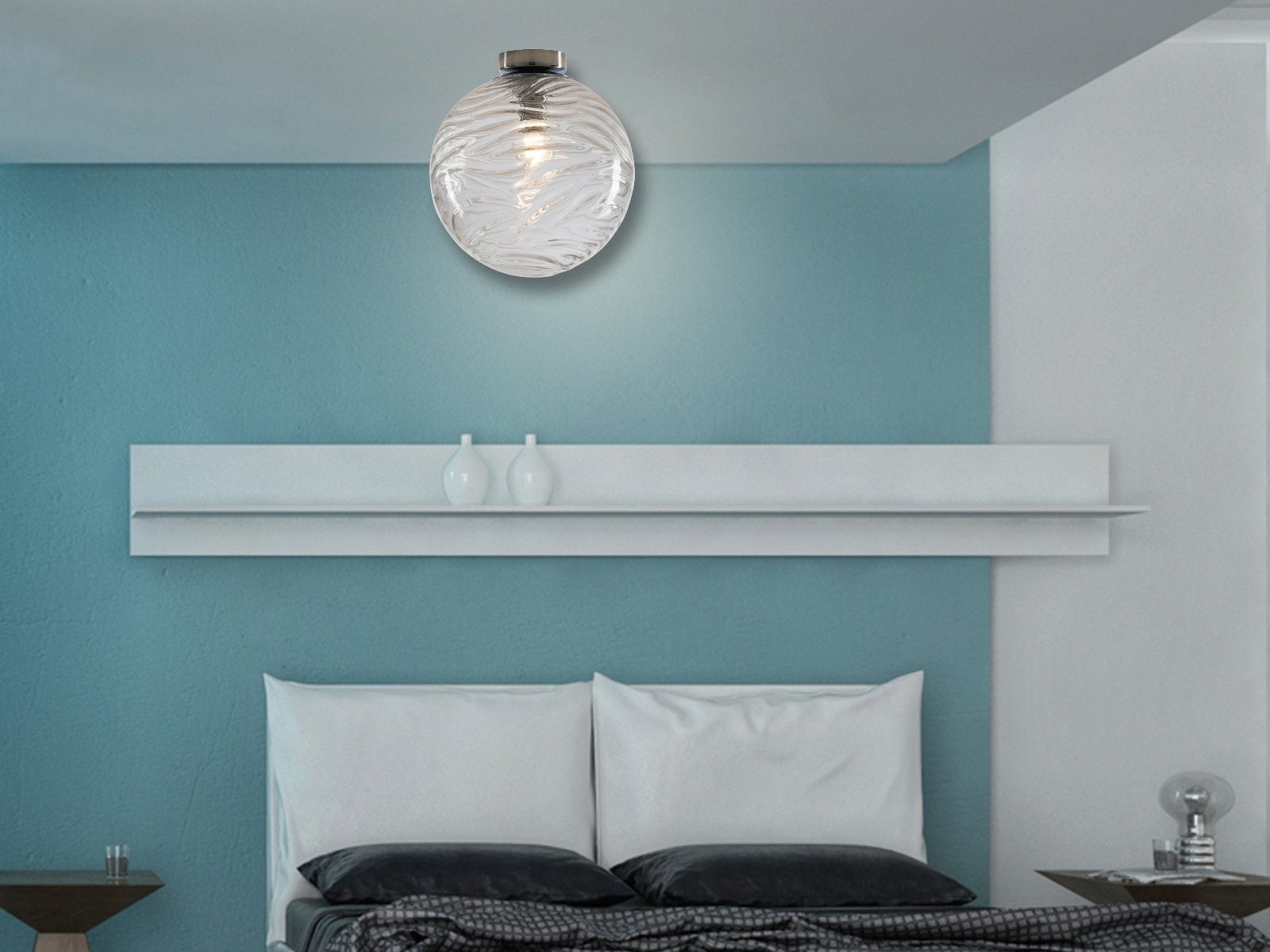 meineWunschleuchte LED Deckenleuchte, Dimmfunktion, LED wechselbar, Warmweiß, Designer Glas-kugel Lampenschirm Ø 25cm, Treppenhaus & Ankleidezimmer