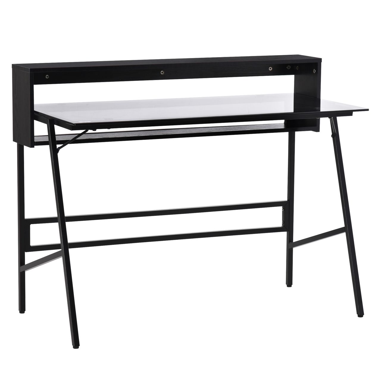 HOMCOM Computertisch Schreibtisch mit zwei Ablagen moderner Gamingtisch mit gehärtetem Glasplatte Home-Office verstellbare Fußmatte Stahl Spanplatte Schwarz Grau 115 x 55 x 90 cm