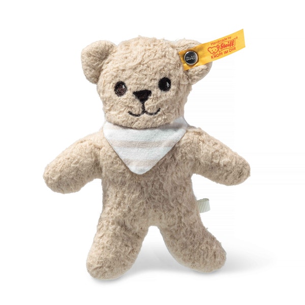 GOTS Noah Knister-Teddybär mit Rassel, 12 cm, beige