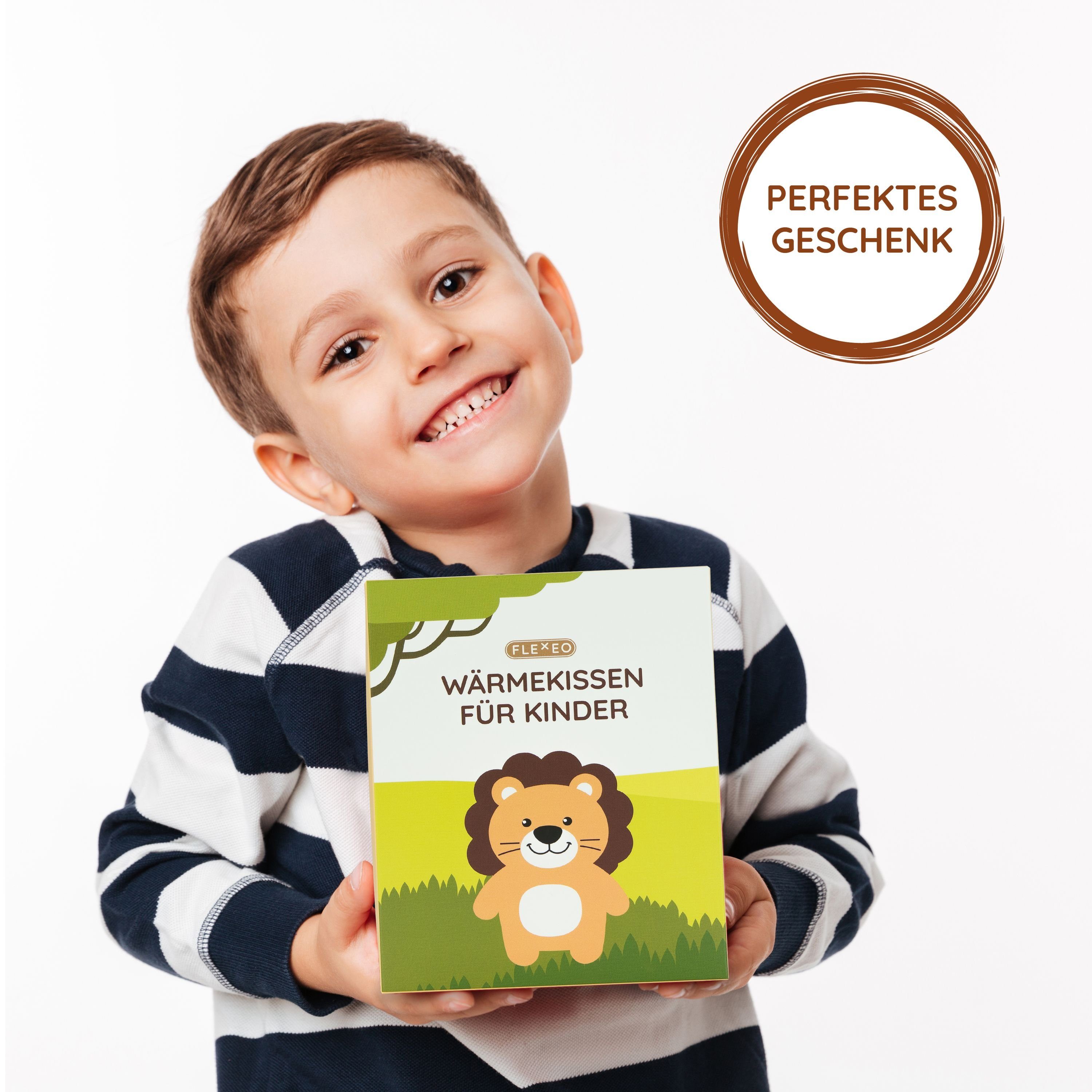FLEXEO Kirschkernkissen weiches Wärmekissen, 1 Stück, 1-tlg., Körnerkissen für Kinder, Löwe