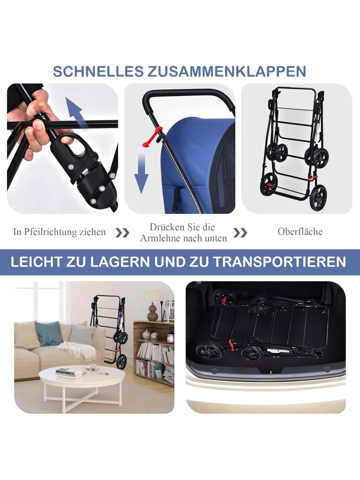 COSTWAY 2 Etagen Hundewagen in Blau günstig kaufen onesize