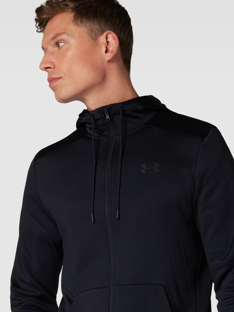 Sweatjacke mit Logo-Detail Modell 'Fleece' in schwarz