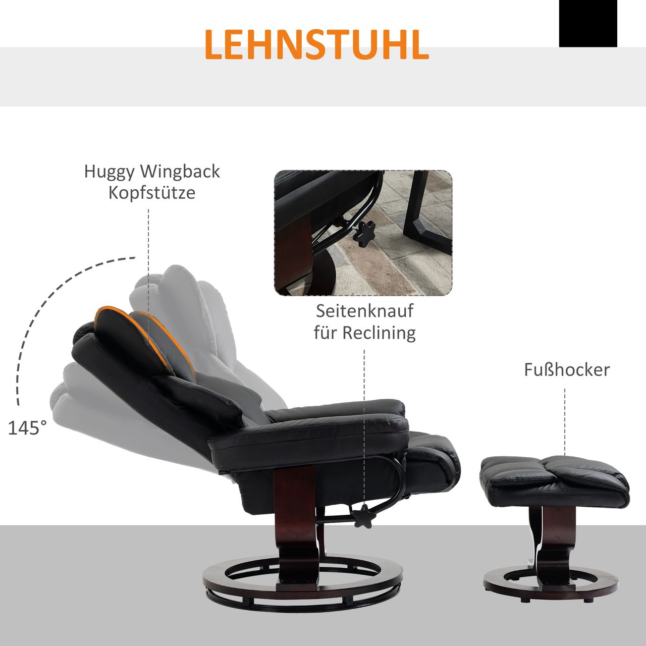 HOMCOM Relaxsessel mit Hocker drehbarer Ruhesessel TV-Sessel mit Liegefunktion