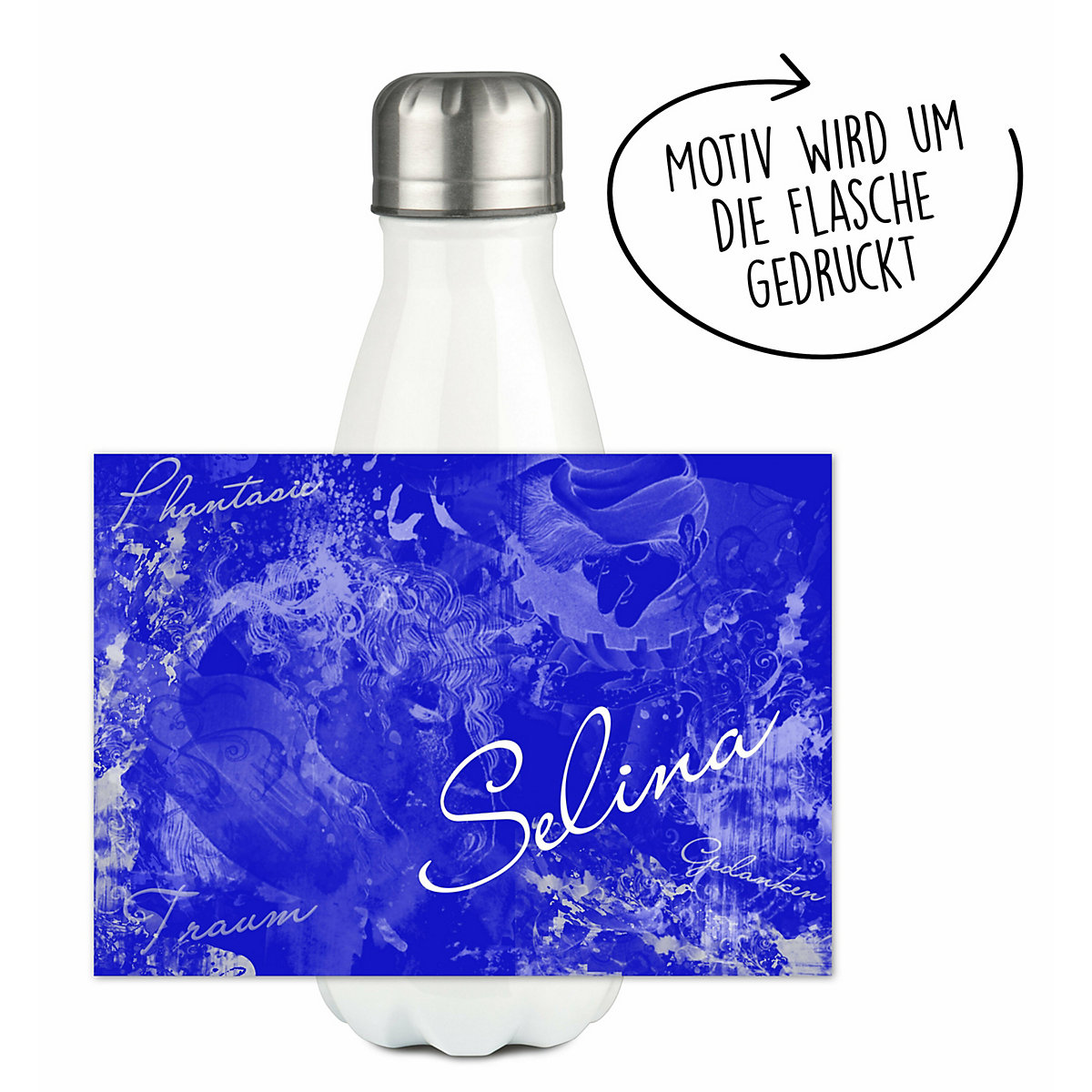 Edelstahl Kinder Thermoflasche / Trinkflasche bunt Traum Farbe blau Spülmaschinenfest, Auslaufsicher, Bruchfest, Doppelwandig, Für Heißgetränke geeignet, Mit Deckel, Isoliert