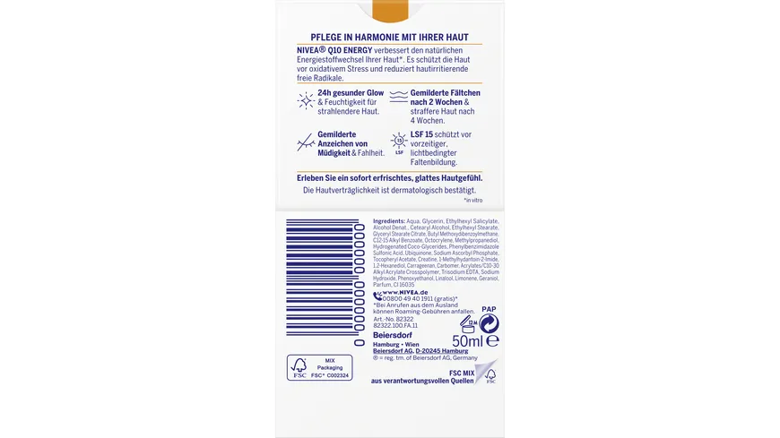 NIVEA Q10 Energy Anti-Falten Tagespflege LSF15 50 ml