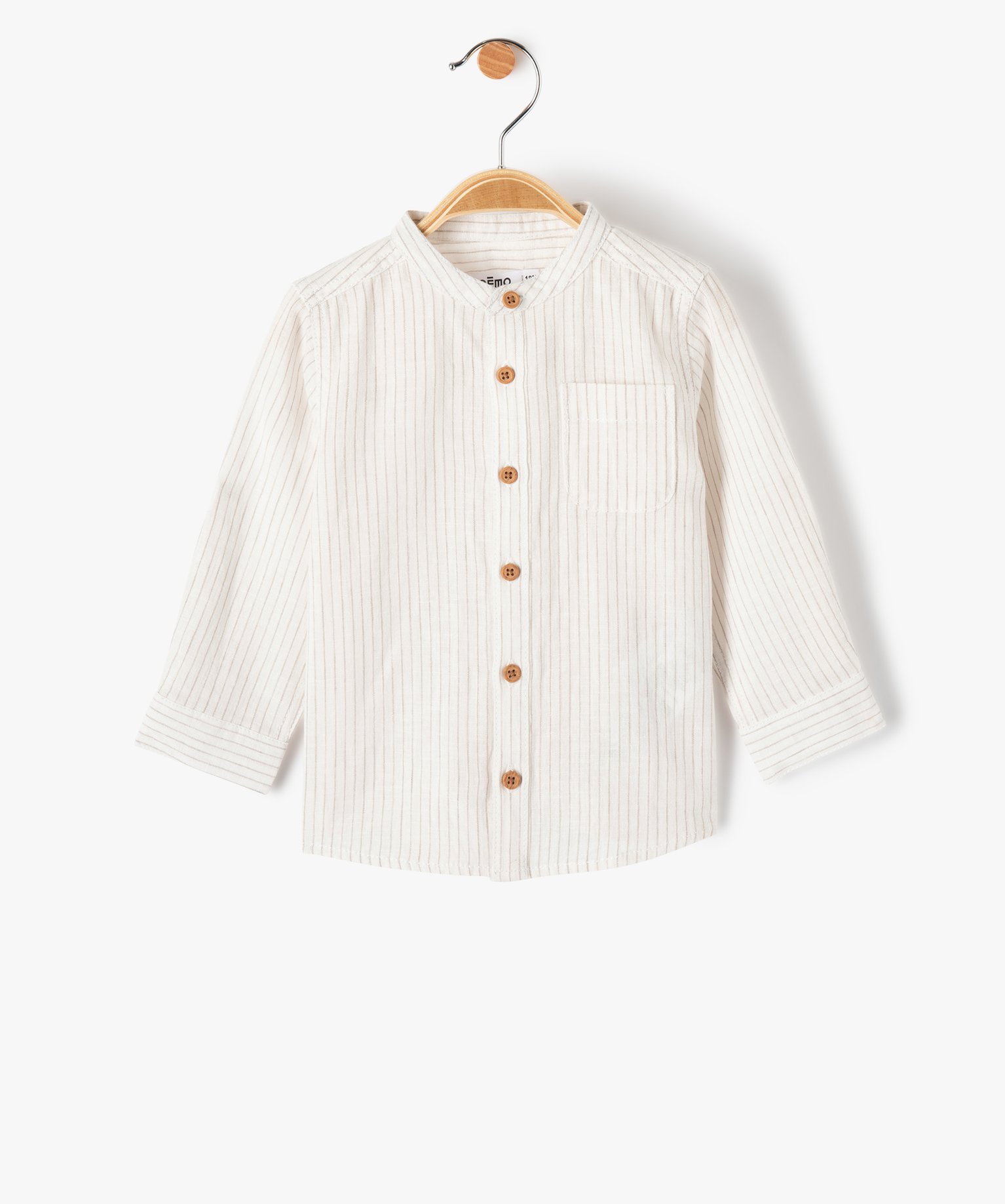 Chemise bébé Garçon à manches longues et col mao en lin blanc | GEMO