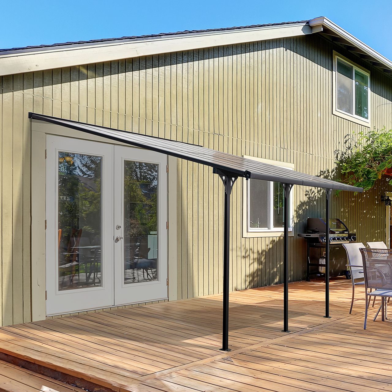 Outsunny Pergola Pavillon 4 x 3 m Gartenpavillon Überdachung Zelt 225-270 cm höhenverstellbar Sonnenschutz Terrassendach Anbaupavillion Aluminium Grau