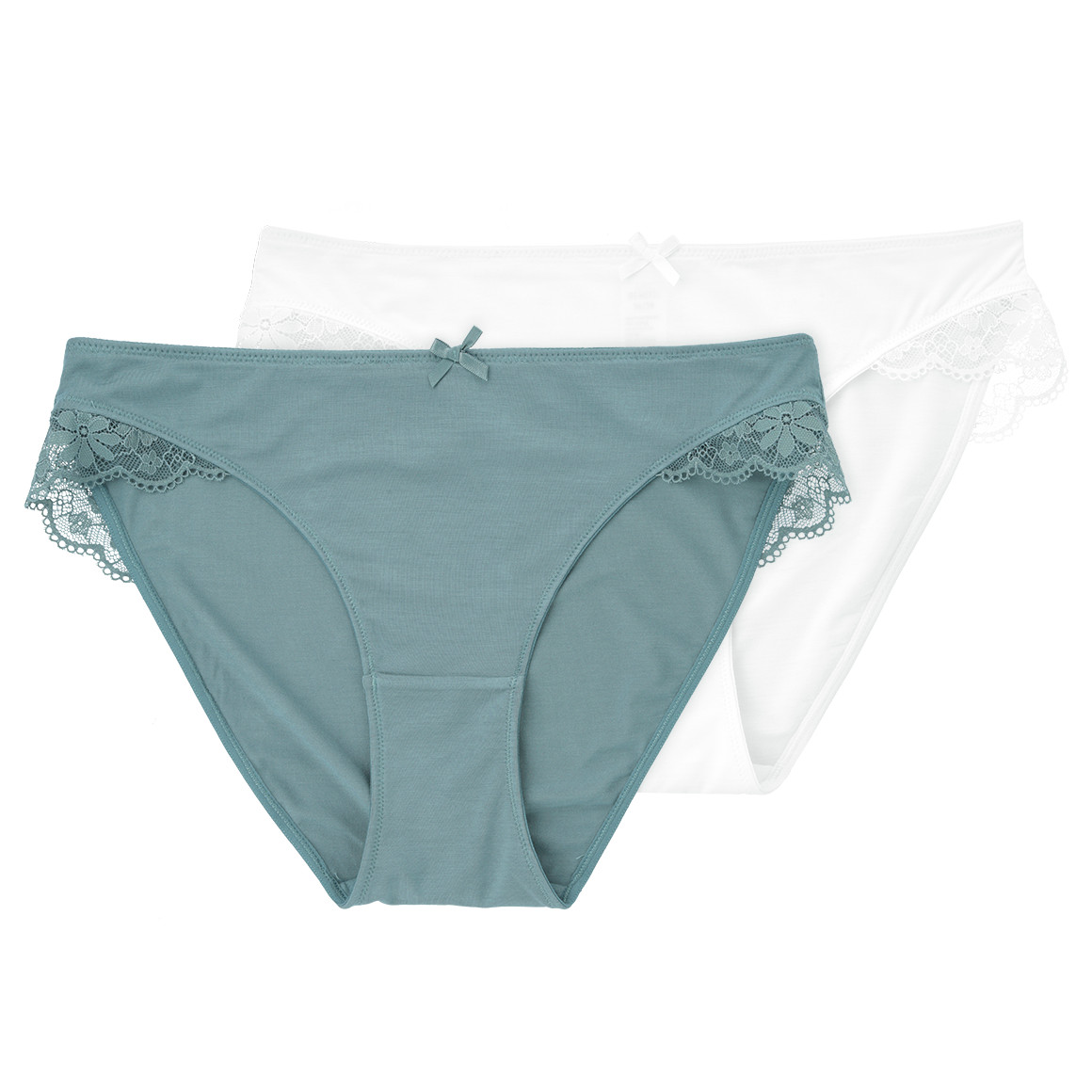 2 Damen Slips mit Spitzenbesatz