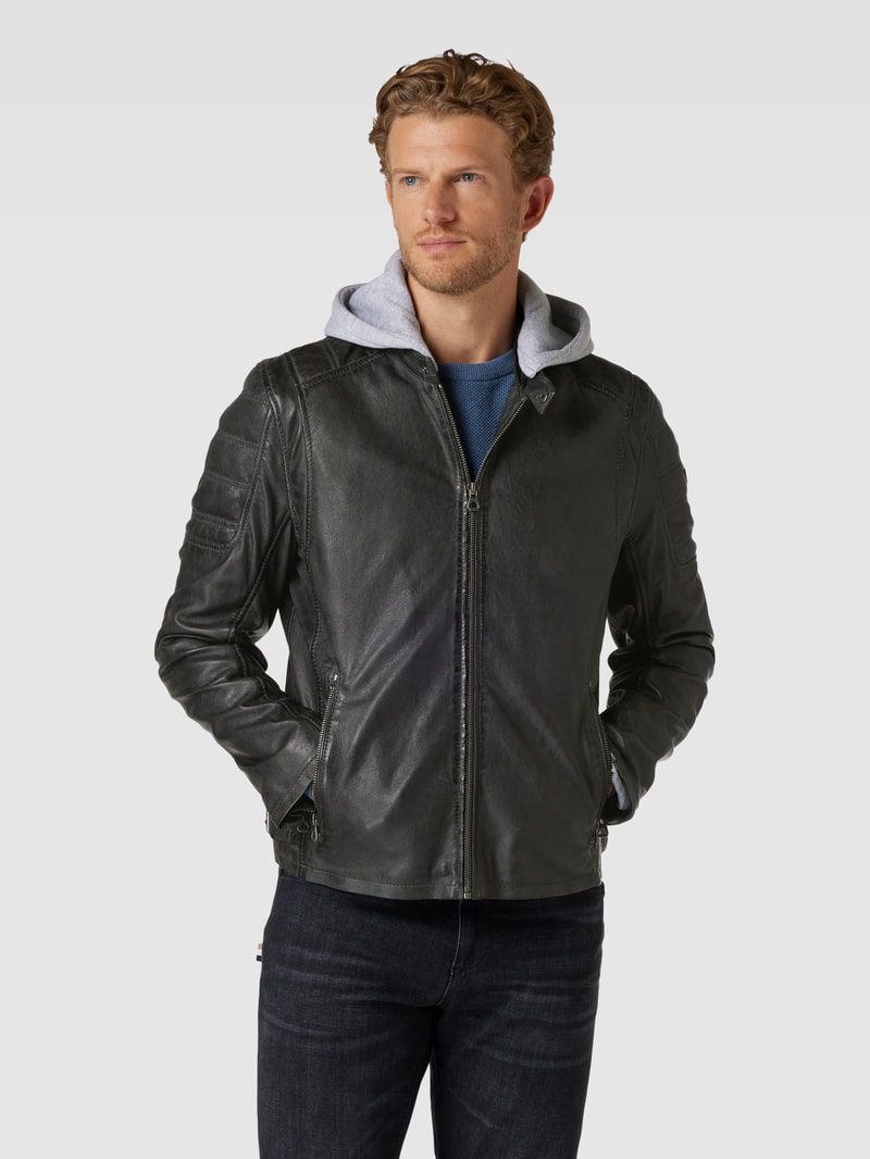 Lederjacke mit Reißverschlusstaschen Modell 'DERRY' in anthrazit