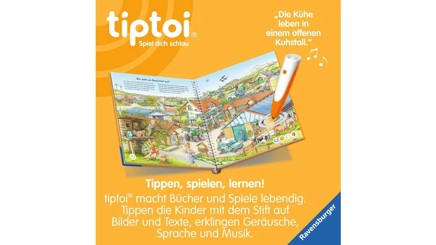 Ravensburger tiptoi - Starter-Set - Stift und Bauernhof-Buch - Lernsystem für Kinder ab 4 Jahren