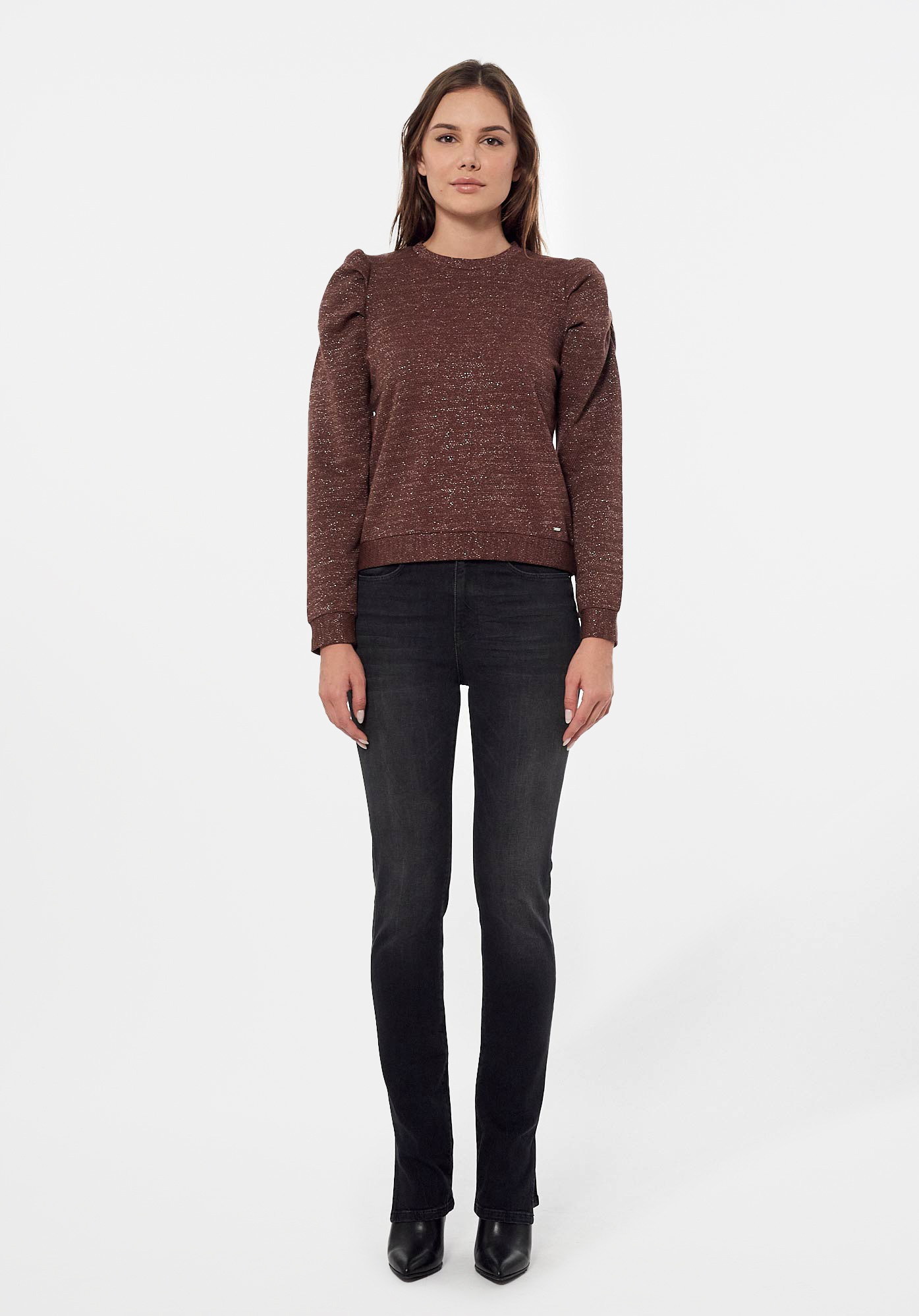 FLEXI  Pull marron pailleté Femme