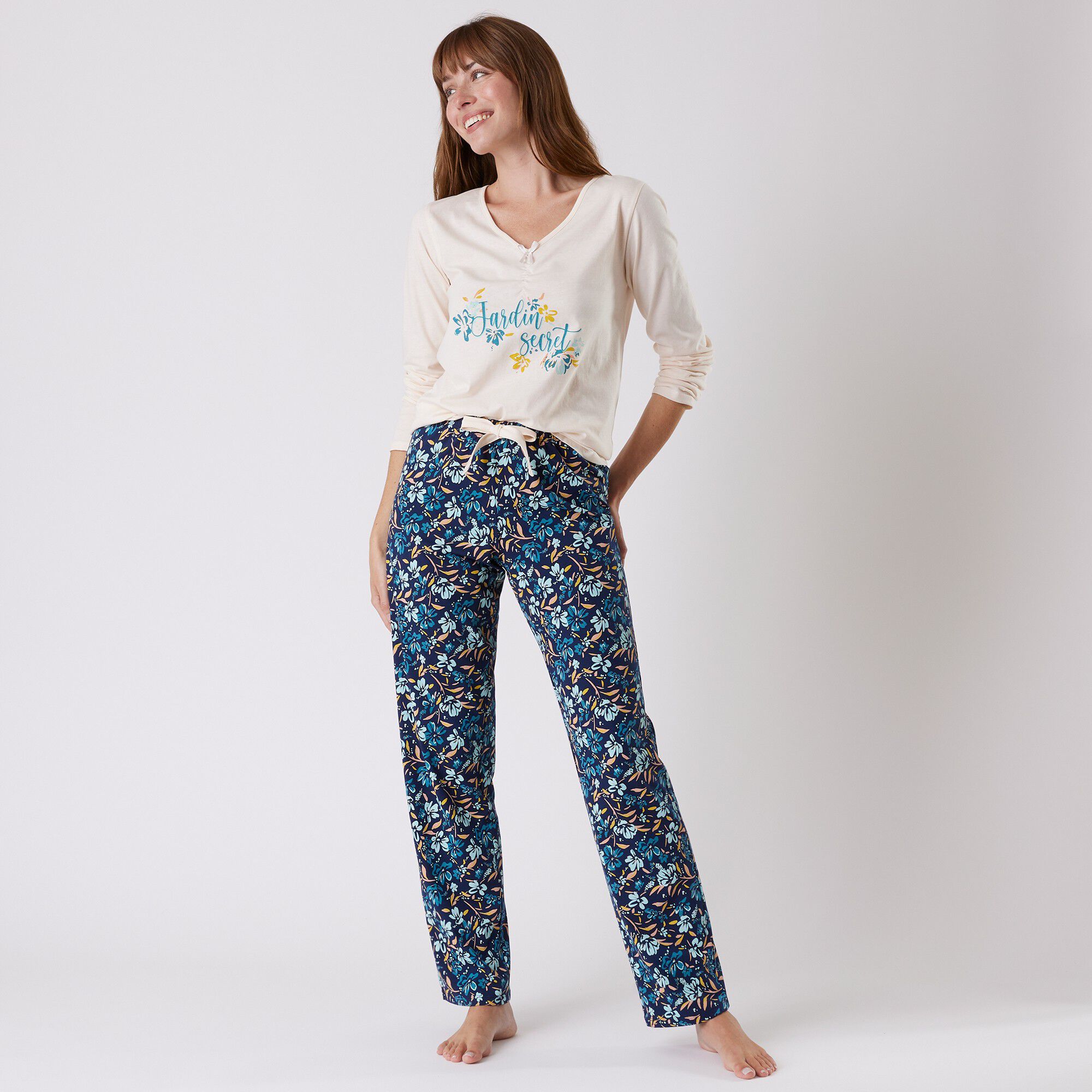 Tee-shirt pyjama manches longues imprimé placé 
