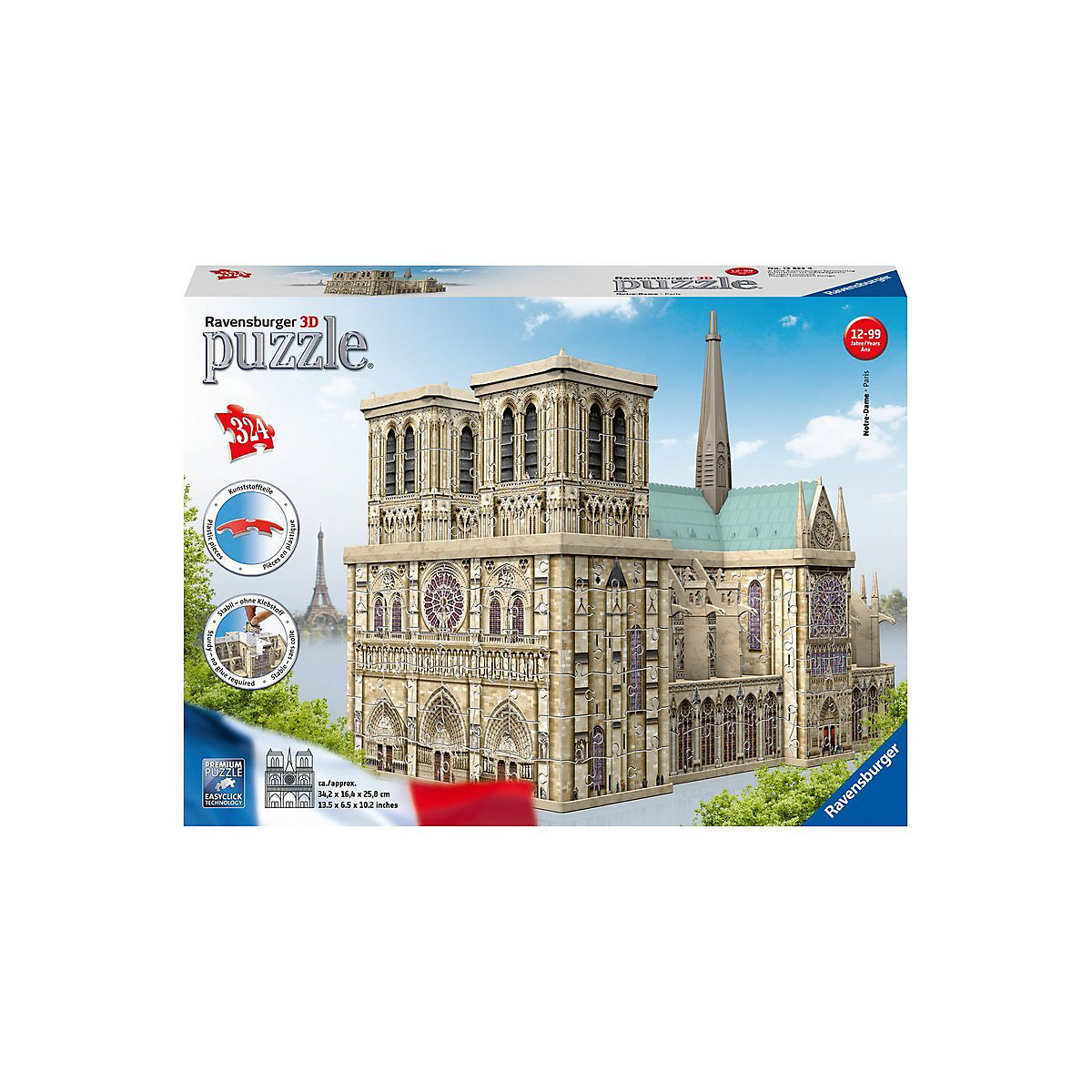 3D-Puzzle, 34x16x26 cm, 327 Teile, Notre Dame