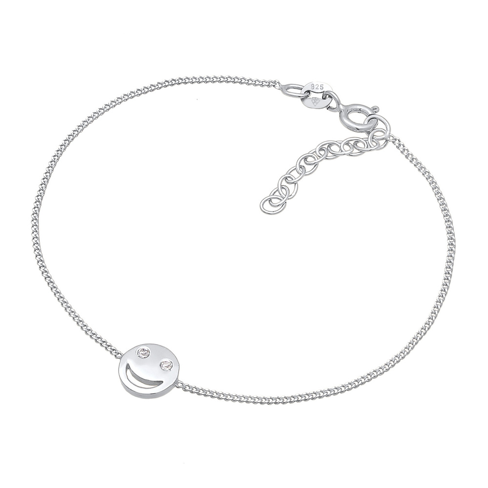 Elli Elli Bracelet Femmes Smile Emoji symbole Face Tendance avec cristaux en Argent St Bracelet