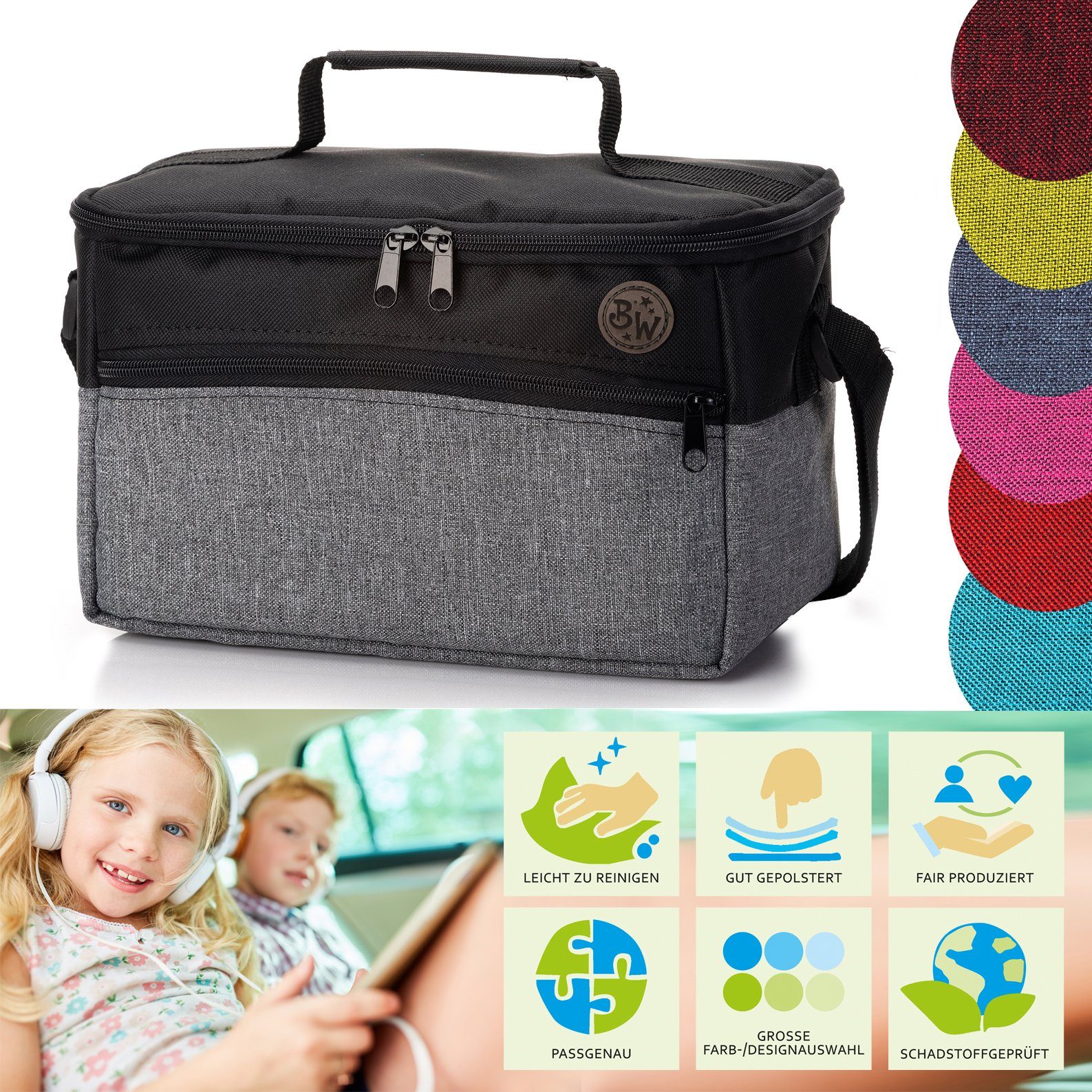 BambiniWelt by Rafael K. Aufbewahrungstasche Tasche für Toniebox Tigerbox für Musikbox Hörwürfel Innenfächer, innere Fächer dank Klettband frei verstellbar