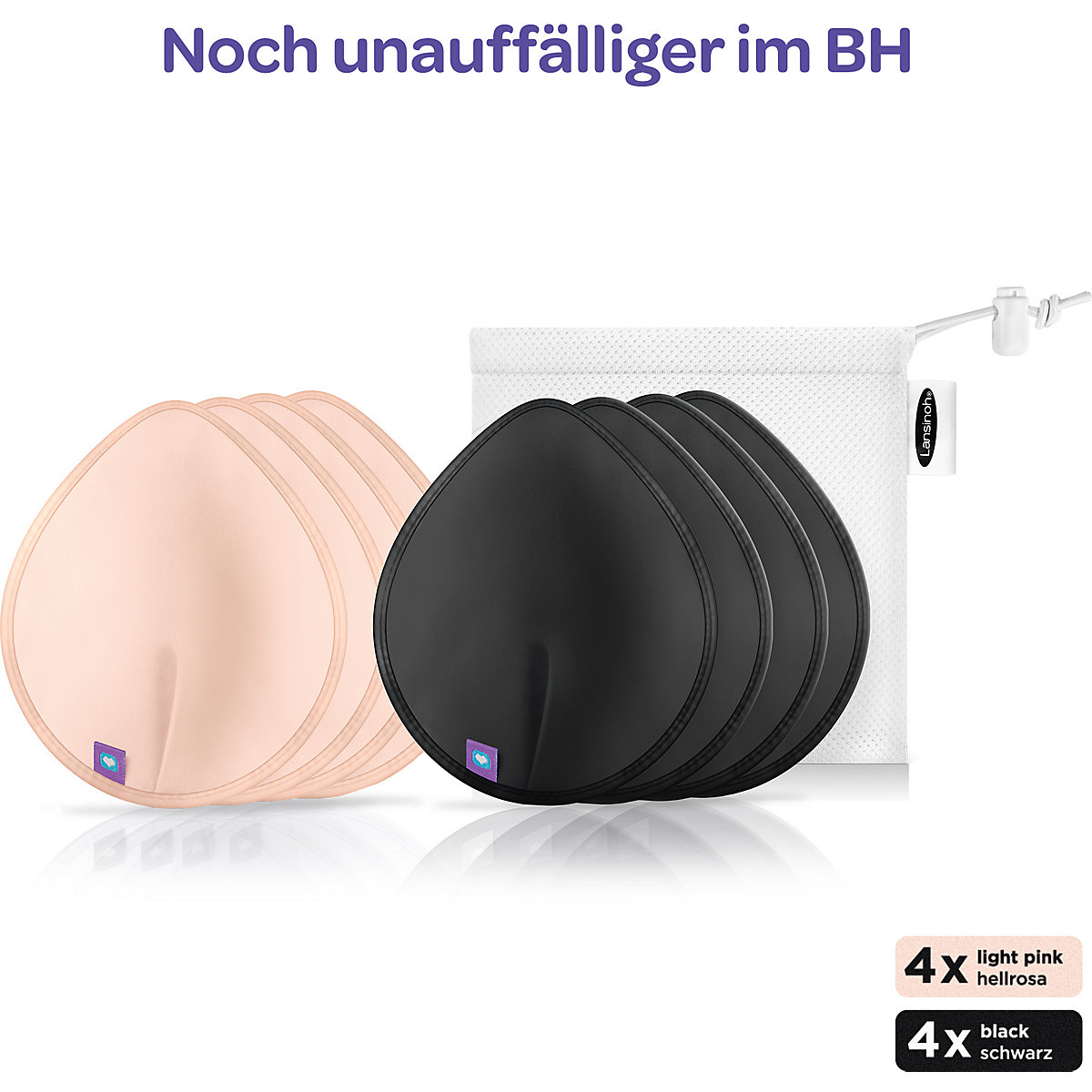 Waschbare Stilleinlagen schwarz & hellrosa, 8 Stück