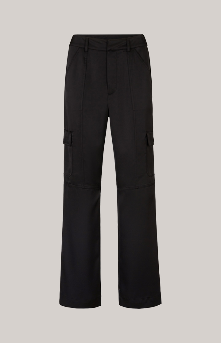 Satin-Cargohose in Schwarz