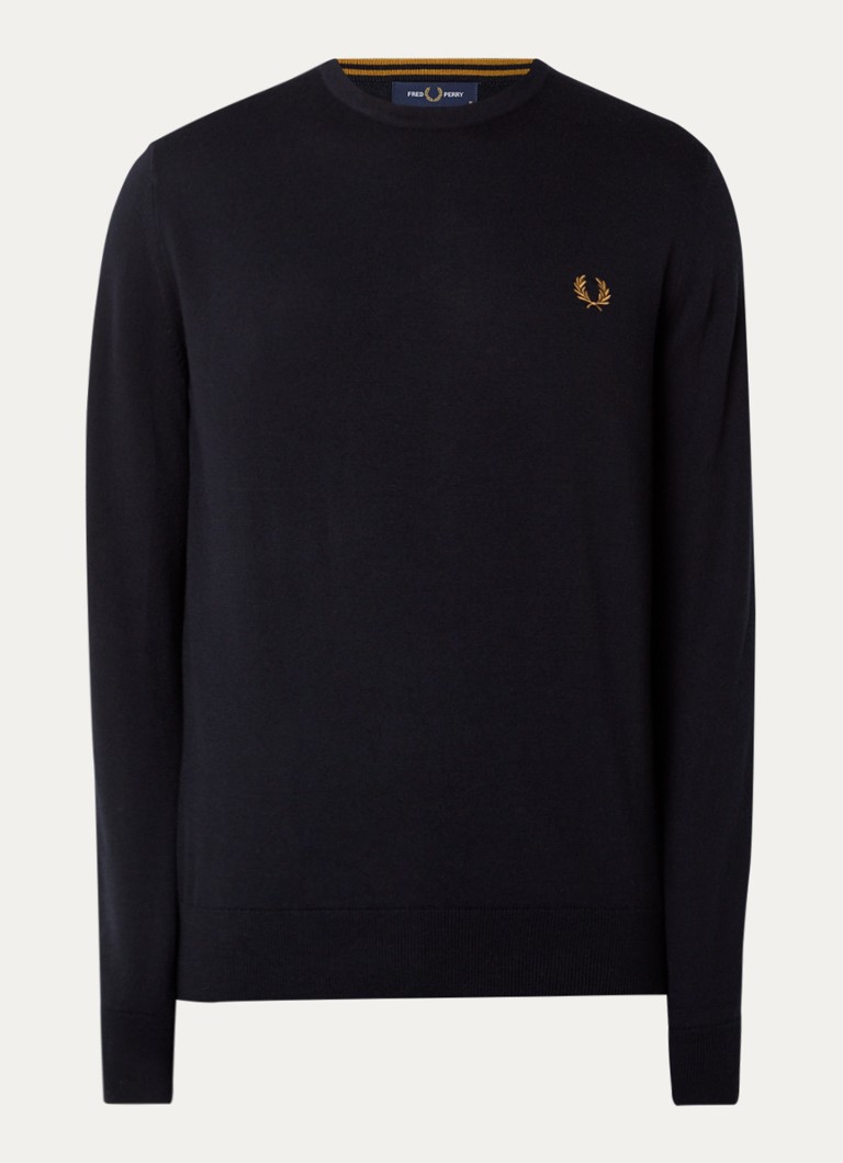 Fred Perry smalki adīts vilnas maisījuma džemperis ar izšuvumu no logotipa