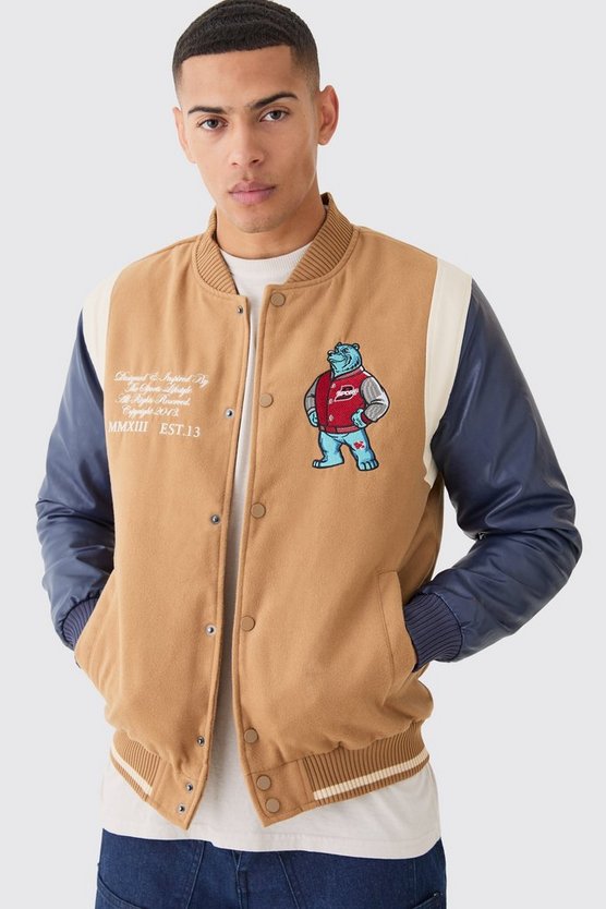 Melton & PU Jacke mit Aufnähern