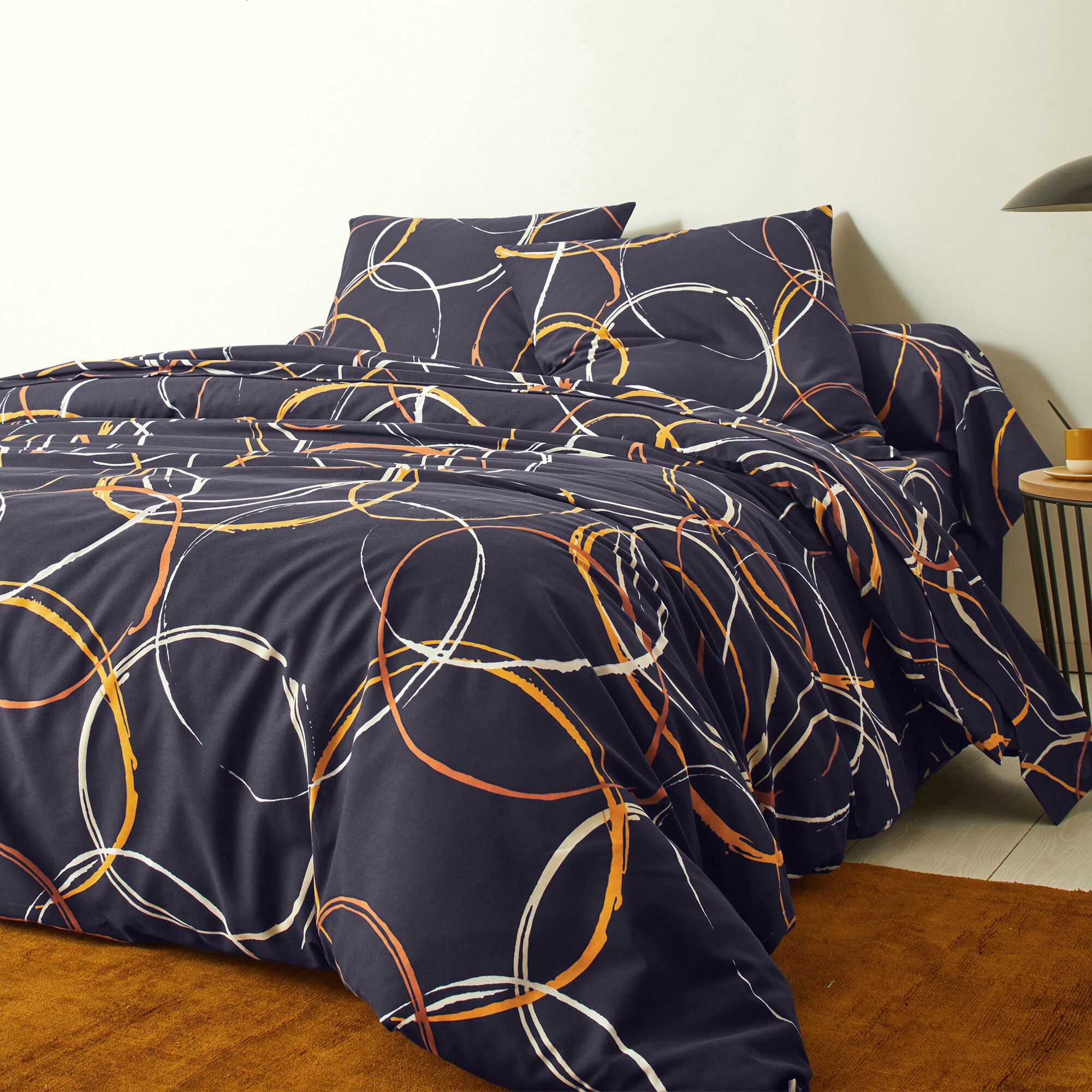 Linge de lit Noémie en polyester-coton imprimé cercles
