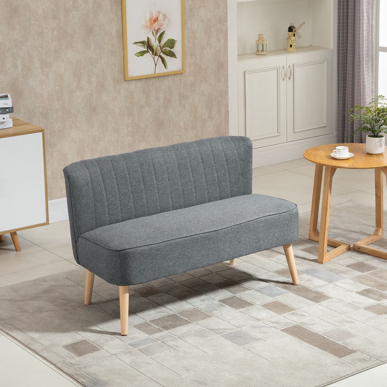 HOMCOM 2-Sitzer Stoffsofa Polstersofa Sitzmöbel Loungesofa Holz Schaumstoff Hellgrau 117 x 56,5 x 77 cm