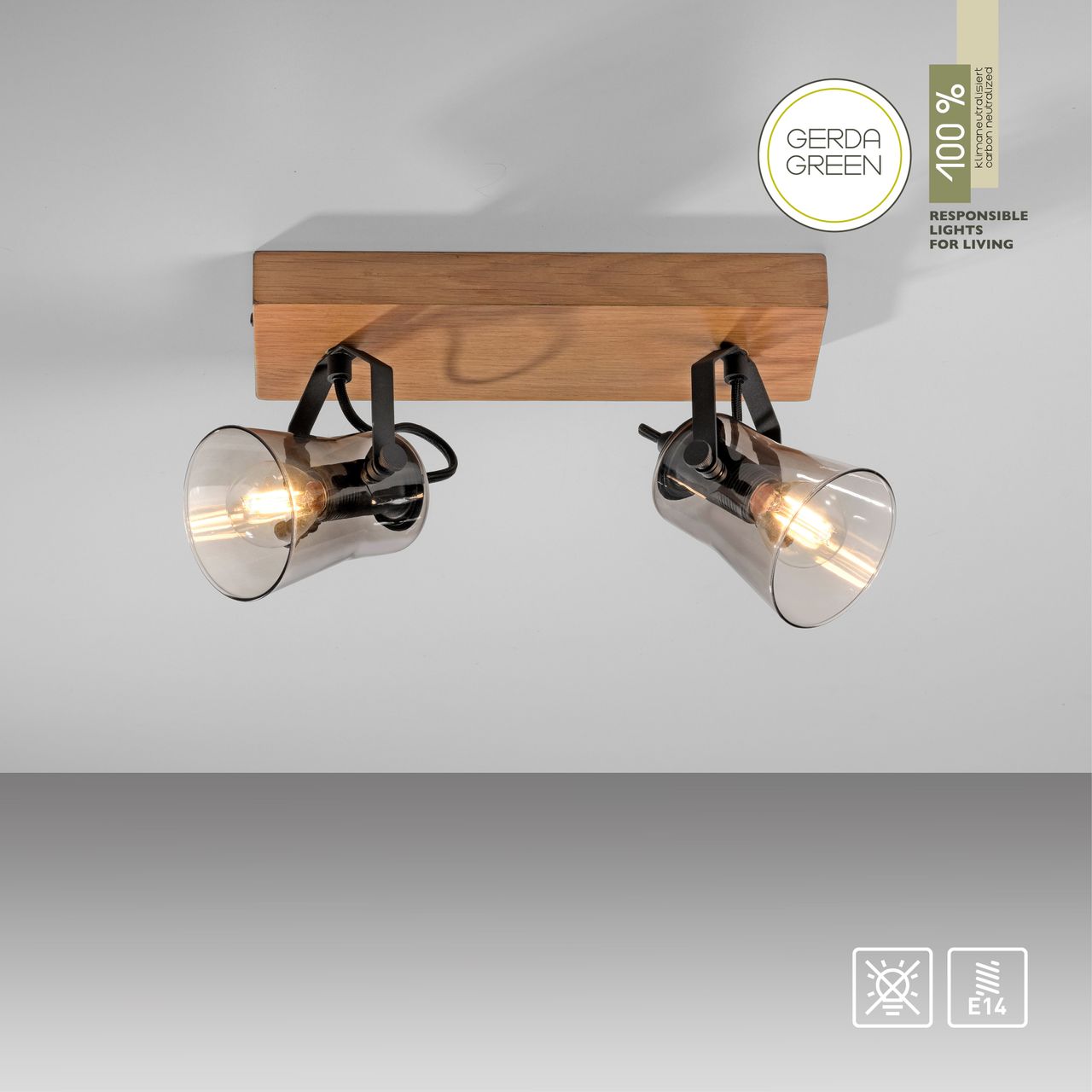 JUST LIGHT Deckenleuchte GREEN LANGSTRÖM, 2x E14/10Watt max., Holz-natur