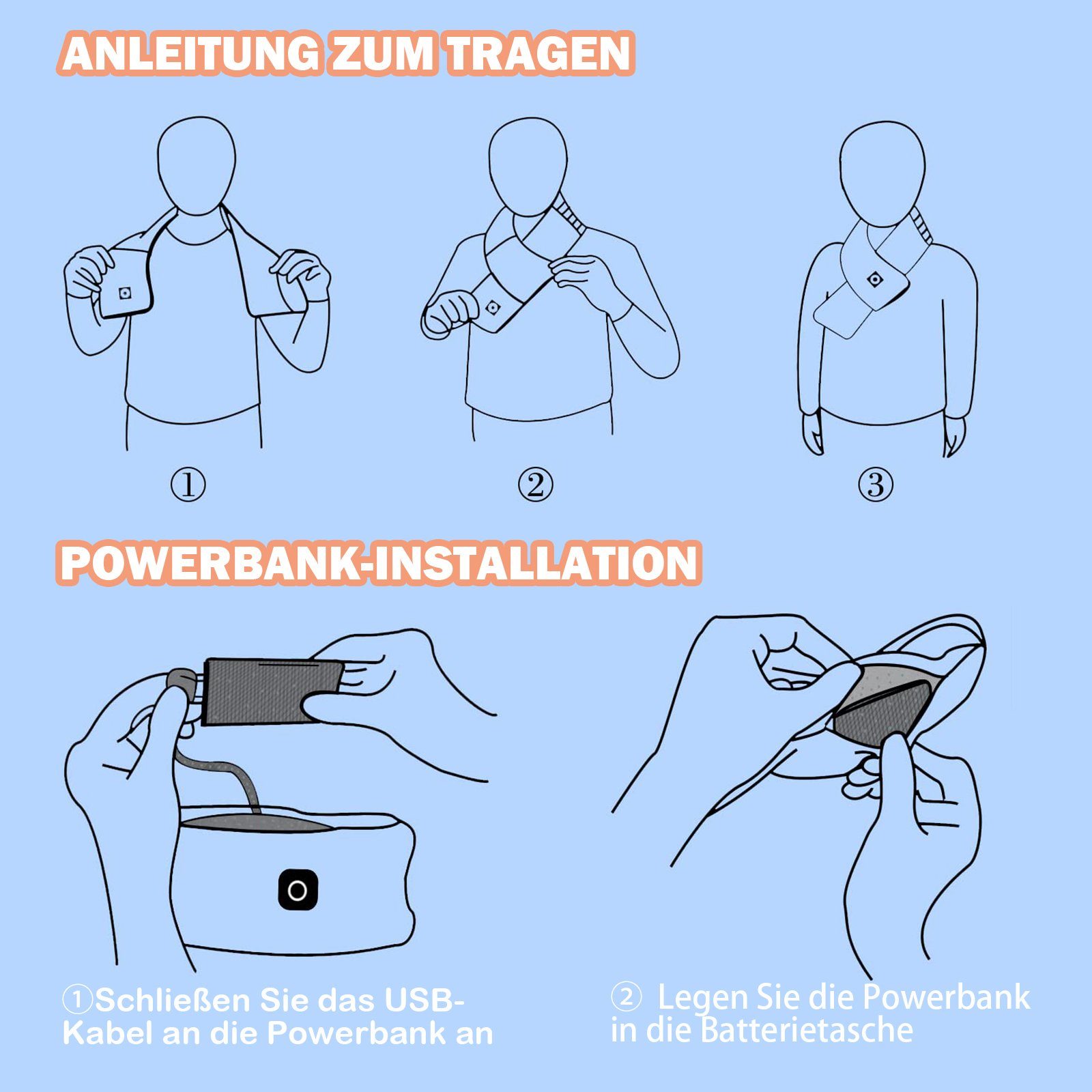 Sunicol Beheizter Schlauchschal Beheizter Schal, USB Aufladung Elektrischer Nackenwärmer, Massagegerät, Intelligente Heizung Nackenschutz Heizschal, Wärmekissen, 3 Temperatur