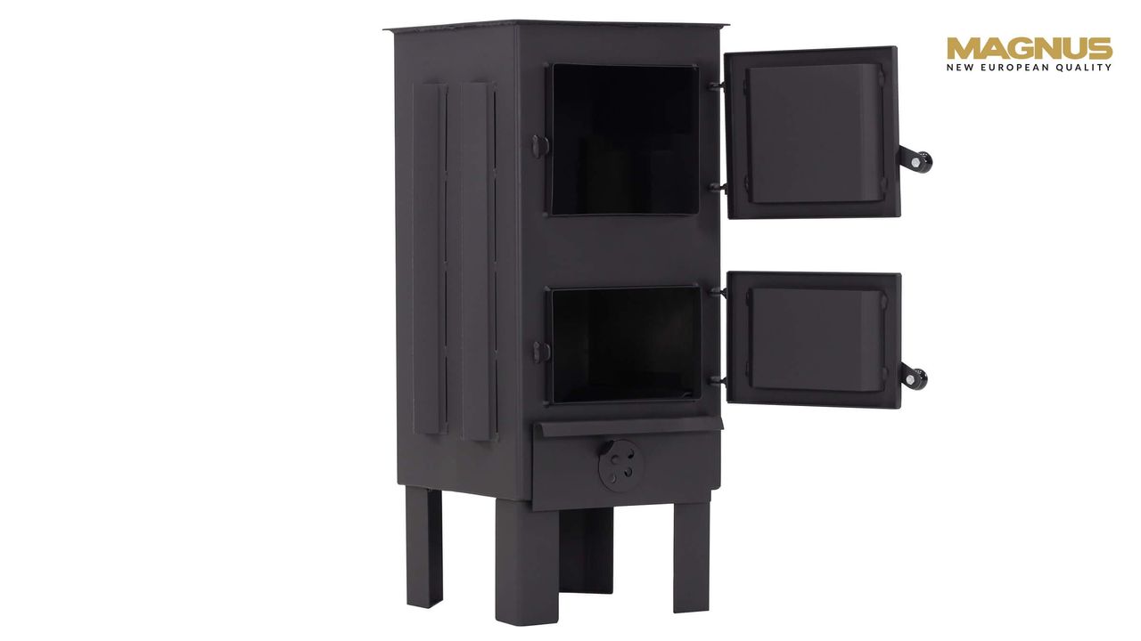 Nortpol Markone Magnus Kaminofen mit Schamottstein GT7 schwarz Ofen für Terrasse, Garten, Balkon