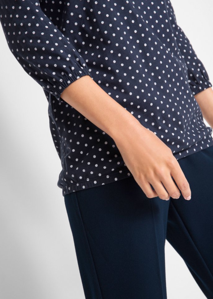 Baumwoll-Shirt mit U-Boot-Ausschnitt, 3/4-Arm